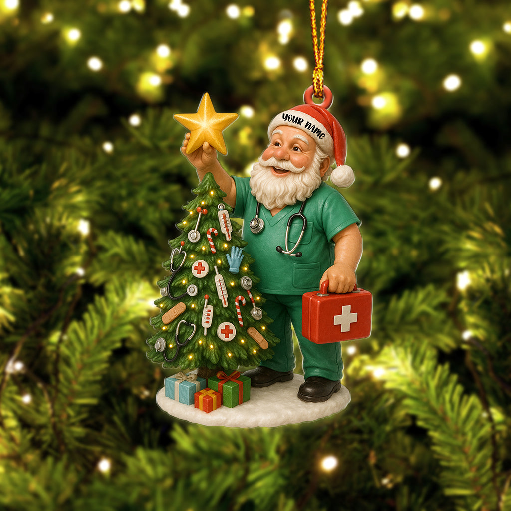 Custom Name Nurse Santa Ornament, Nursing Christmas Tree Decor, Personalized Medical Worker Holiday Gift