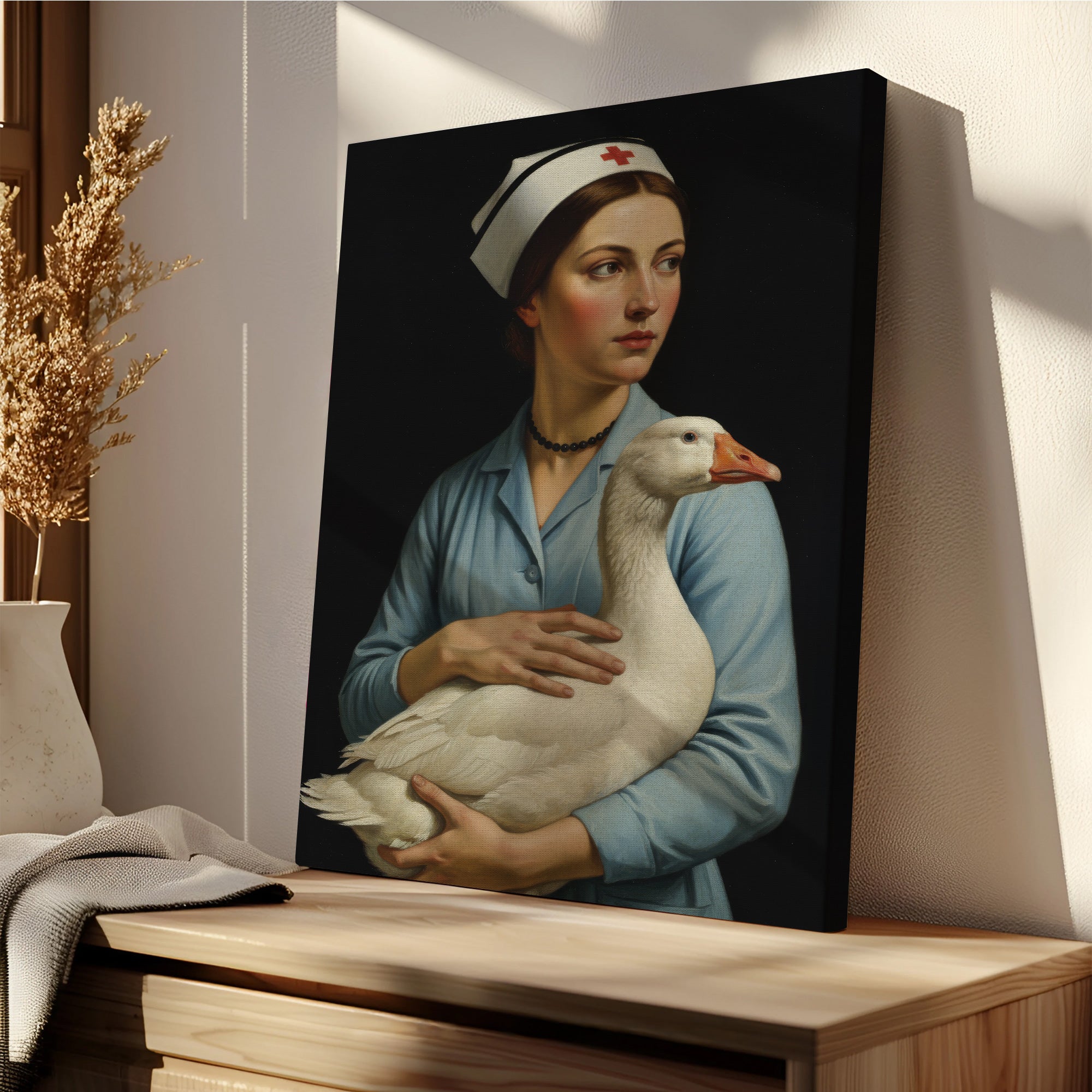Funny Vintage Nurse and Goose Canvas,  Medical Humor Wall Art, RN LPN CNA Healthcare Workers Gift