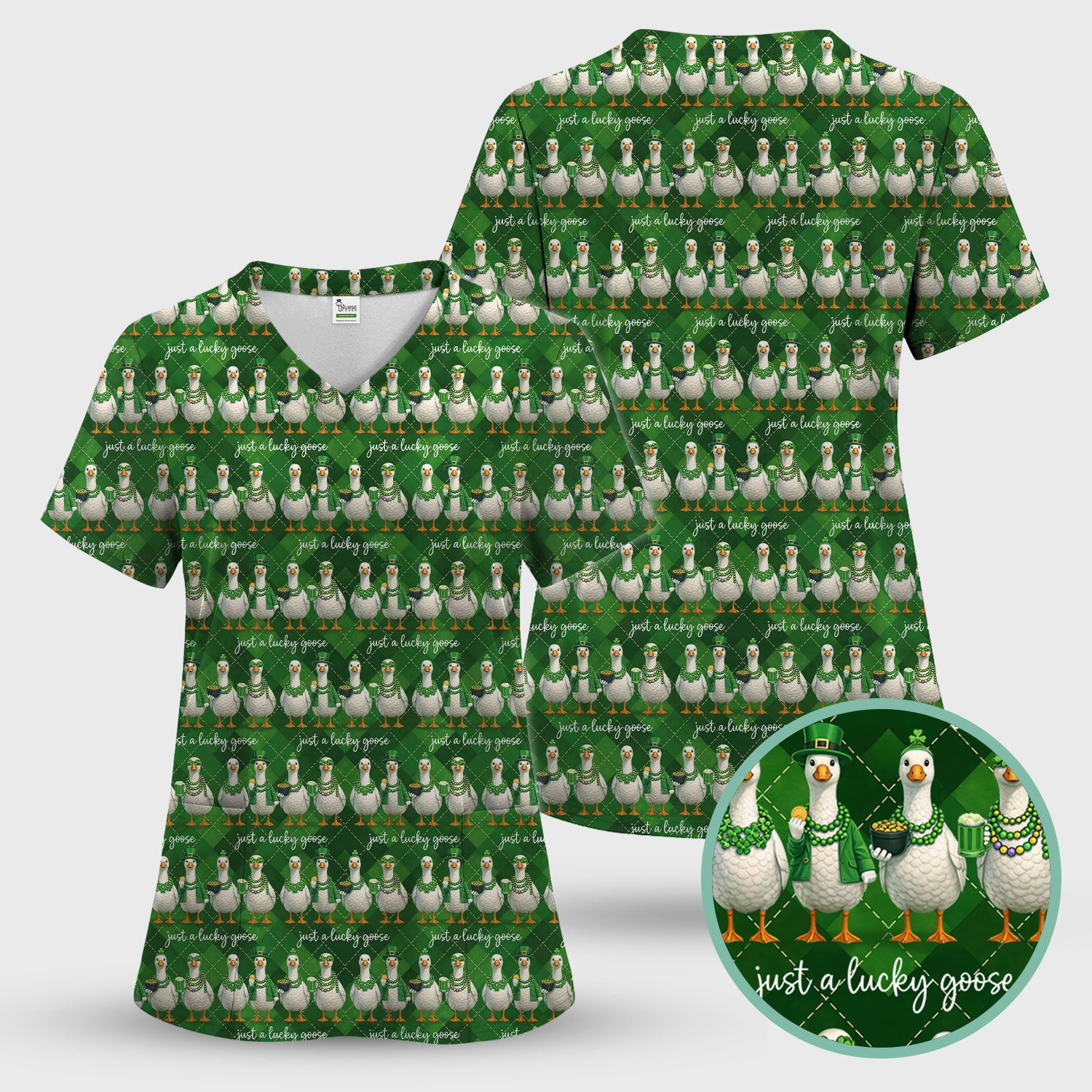 Lucky Goose St Patrick Green Argyle Print Set, Breathable Med Uniform