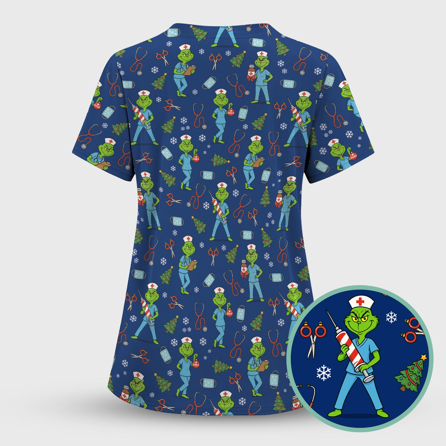 Christmas Grinch Nurse Scrub Top - Funny Holiday Medical Uniform for Women - RN LPN CNA Gift