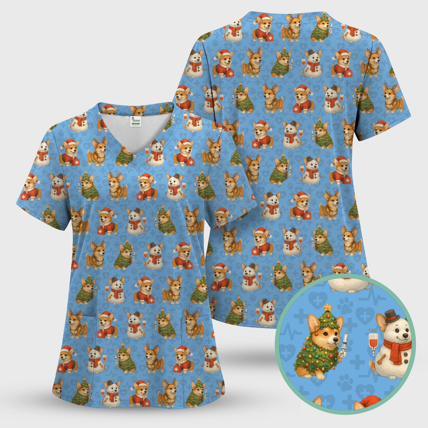 Corgi Christmas Scrubs Set - Adorable Festive Scrub Top & Pants - Fun Holiday Corgi Scrubs Perfect for Nurse Gift Season