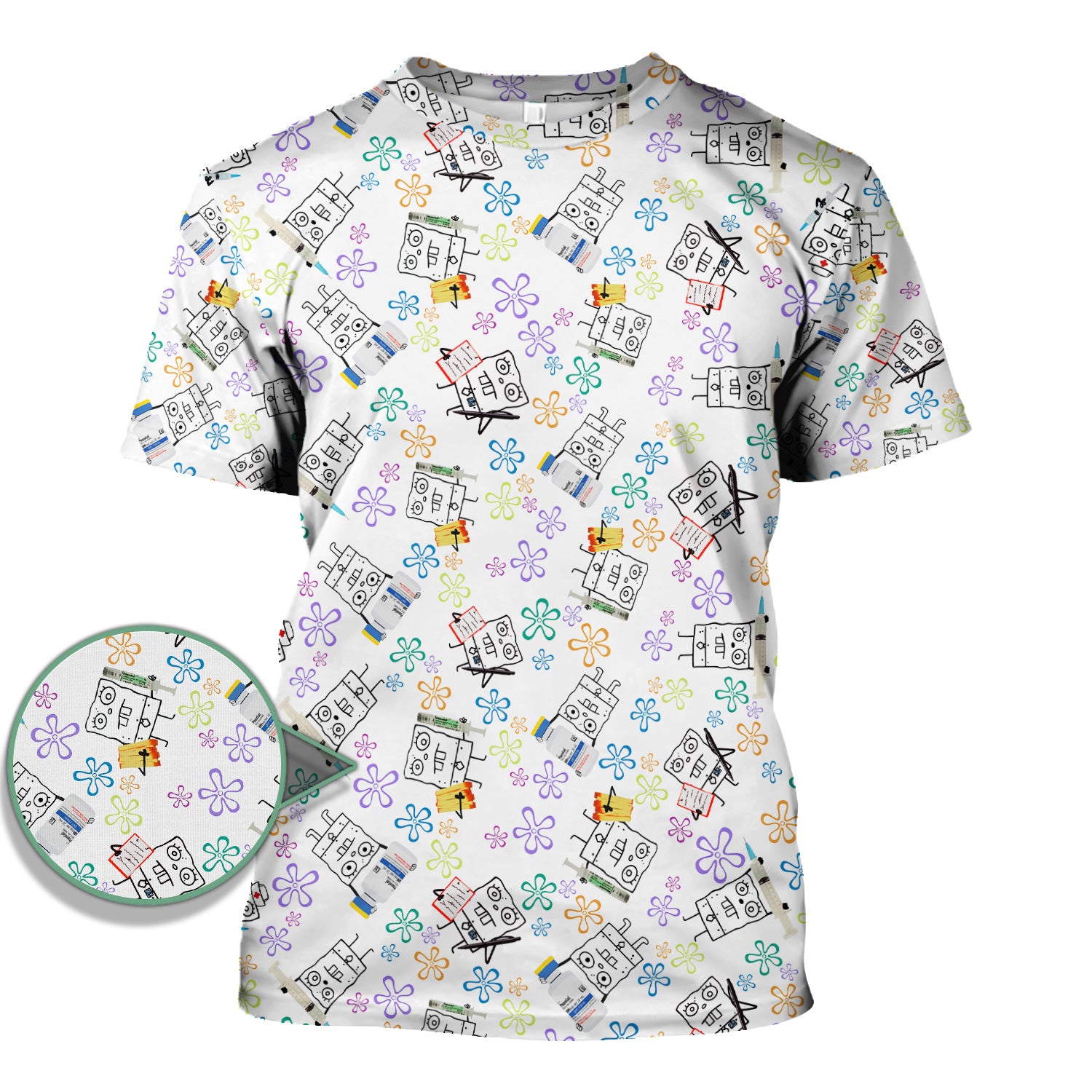 Cute Doodle Bob Energy Drink Nurse Shirt - Cartoon Medical Graphic Tee for Women - Gift for  RN MD CNA RT