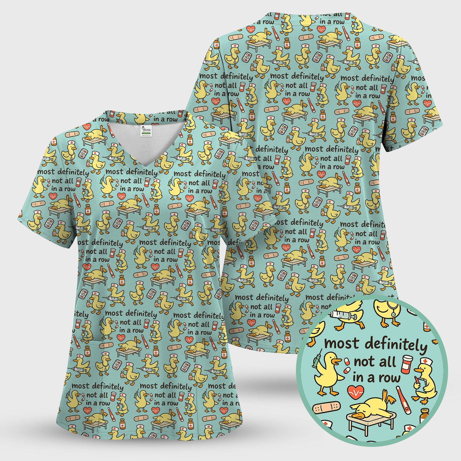Funny Nurse Duck Medical Humor Pattern Scrub Set, Scrub Pants and V Neck Top