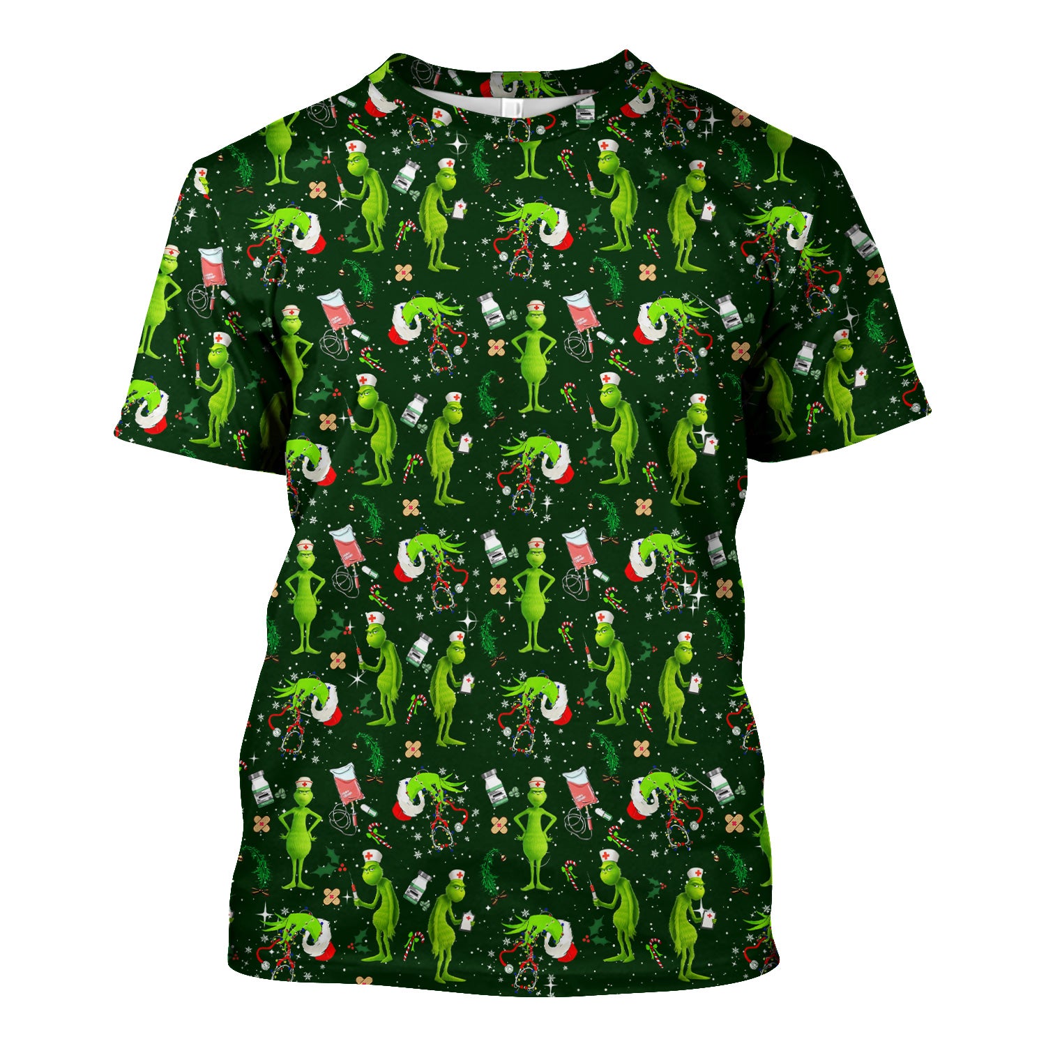 Cute Grinch Scrub Top for Nurse - Christmas Holiday Medical Shirt - Gift for CNA RN LPN Healthcare Workers
