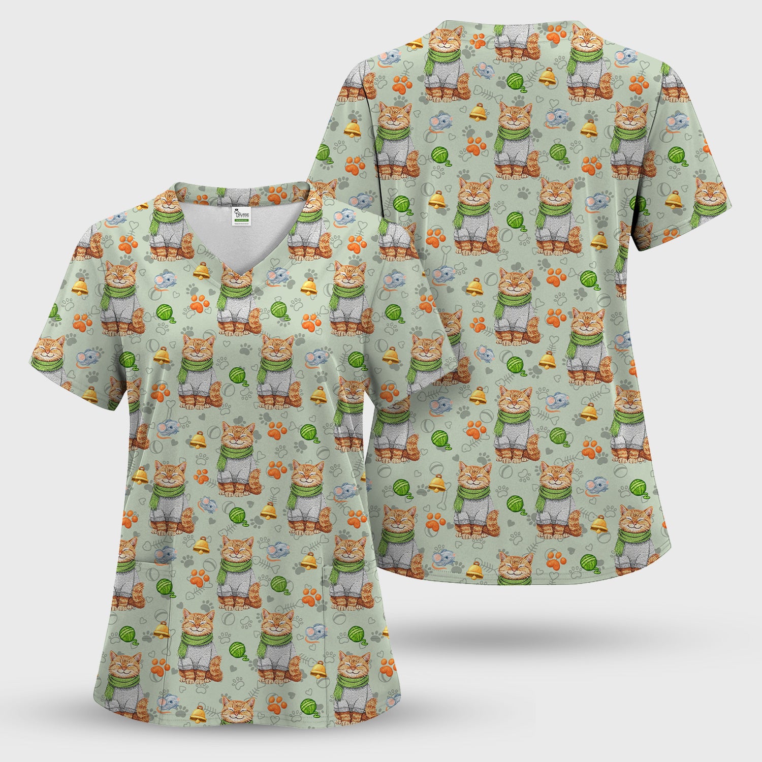 Adorable Cat Lover Nurse Scrub Top, Cute Cat Medical Pattern Shirt, Breathable Fabrics Nursing Uniform