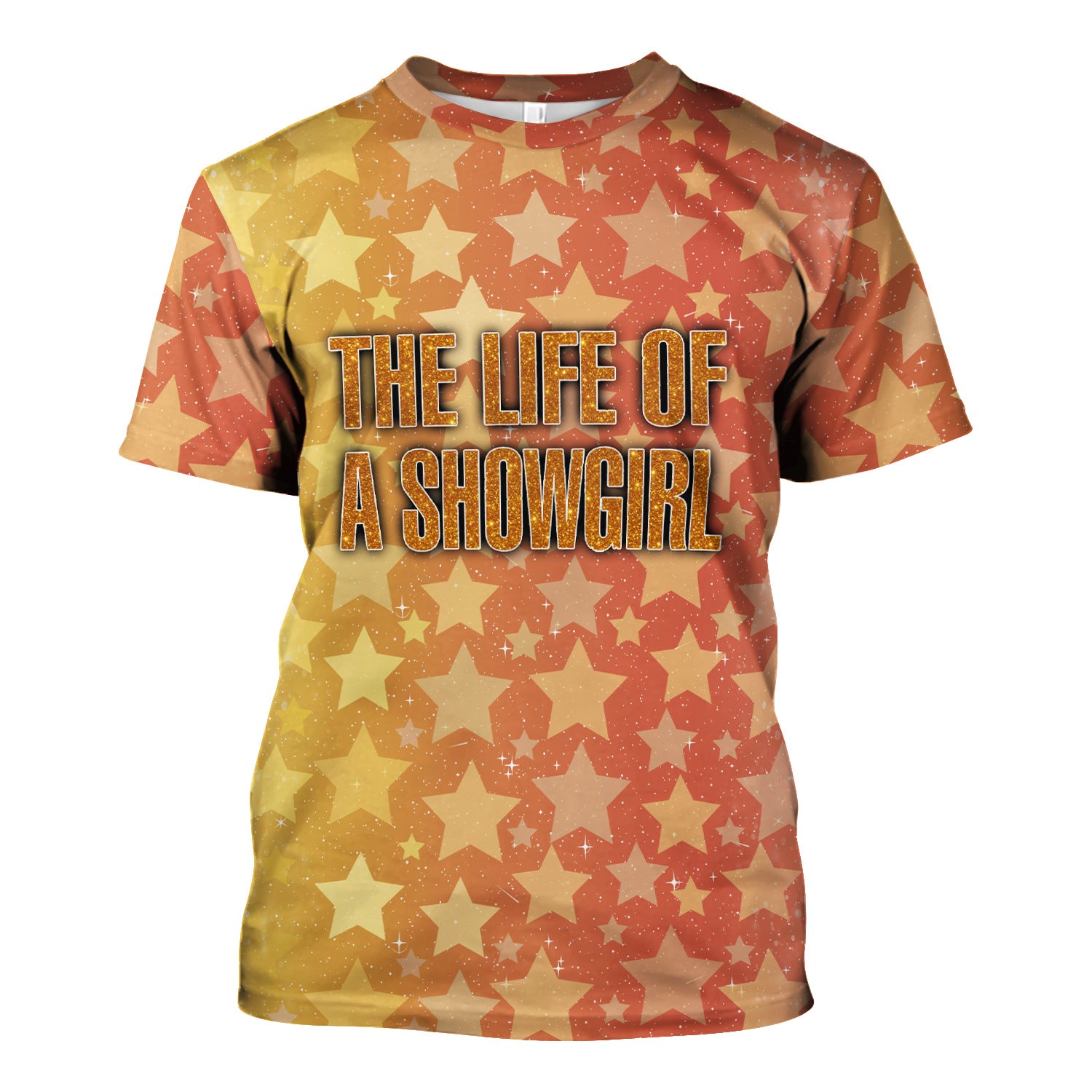 Custom Women's Showgirl Tee - All-Over Print Sparkly Star TS12 Orange Shirt  - Gift for RN LPN CNA