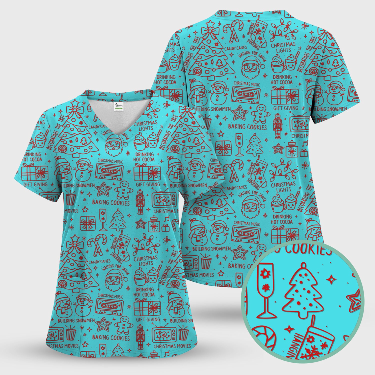 Christmas Pattern Scrub Set, Holiday Baking Cookies Nurse Shirt, Cute Medical Uniform Gift for RN, LPN, Healthcare Worker