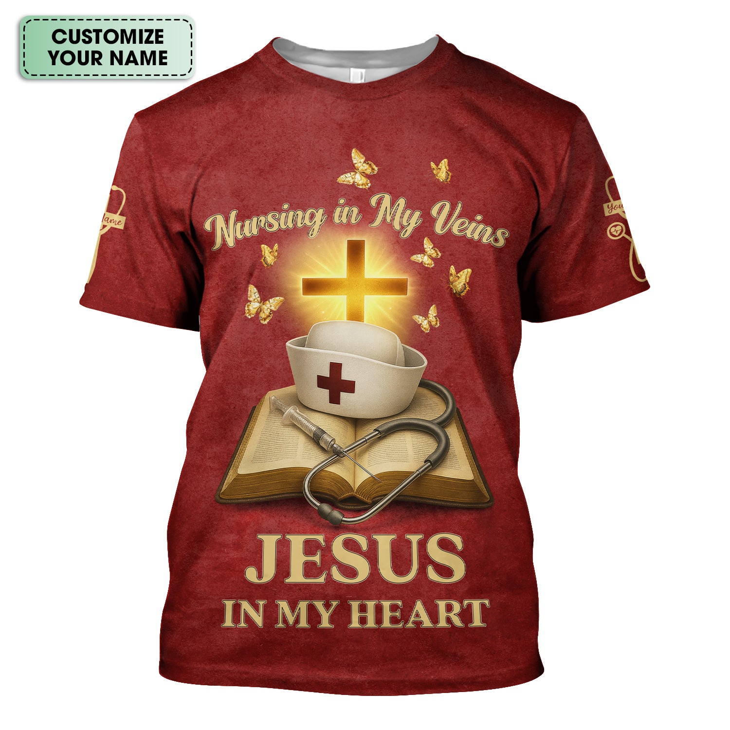 Personalized Christian Nurse Shirt - Jesus in My Heart  Quote - Available in Multiple Colors - Gift for Women RN LPN