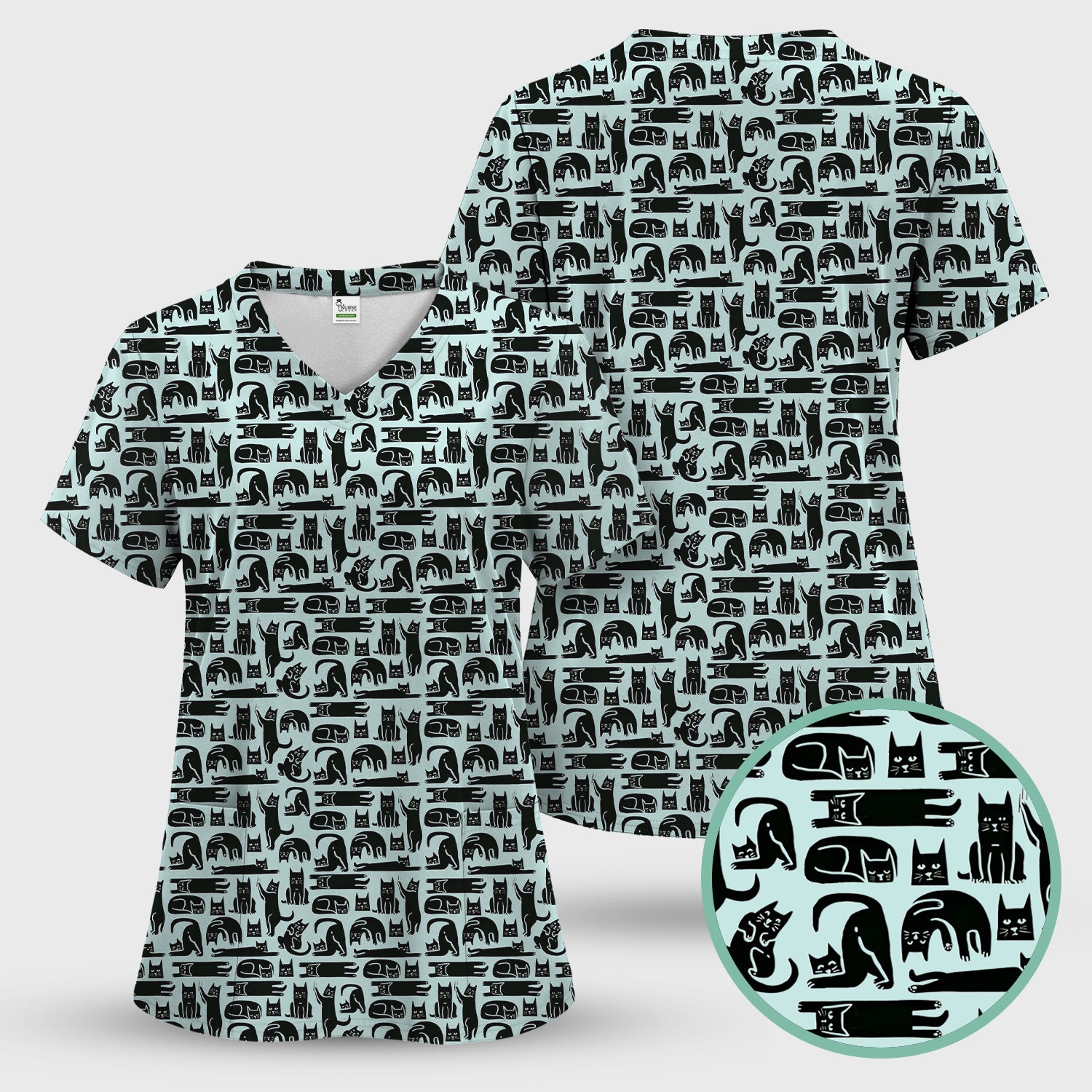 Cute Funny Cat Poses Print Scrub Top, Comfortable Scrubs for Nurses