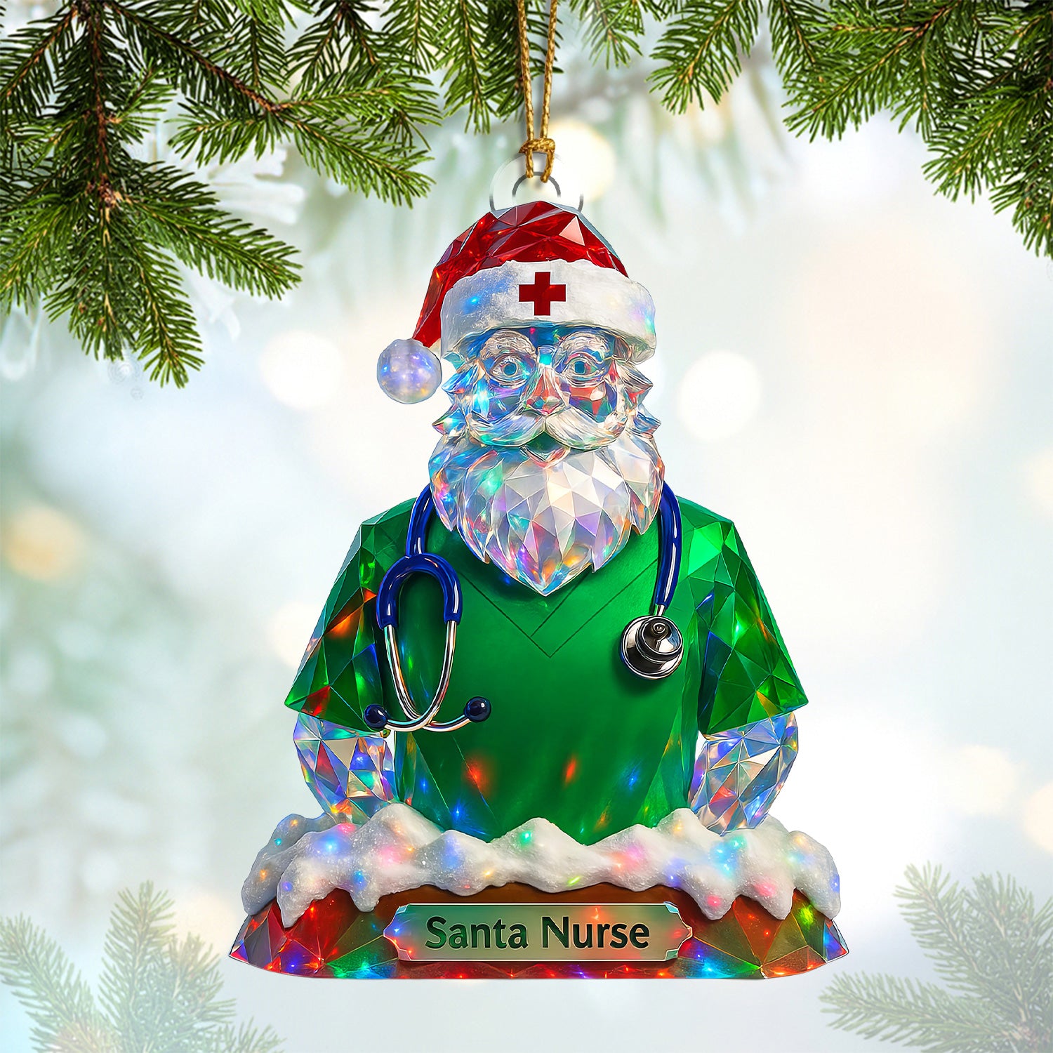 Personalized Santa Nurse Ornament – Funny Christmas Scrub Design – Cute Medical Holiday Gift for Healthcare Workers and Nurses
