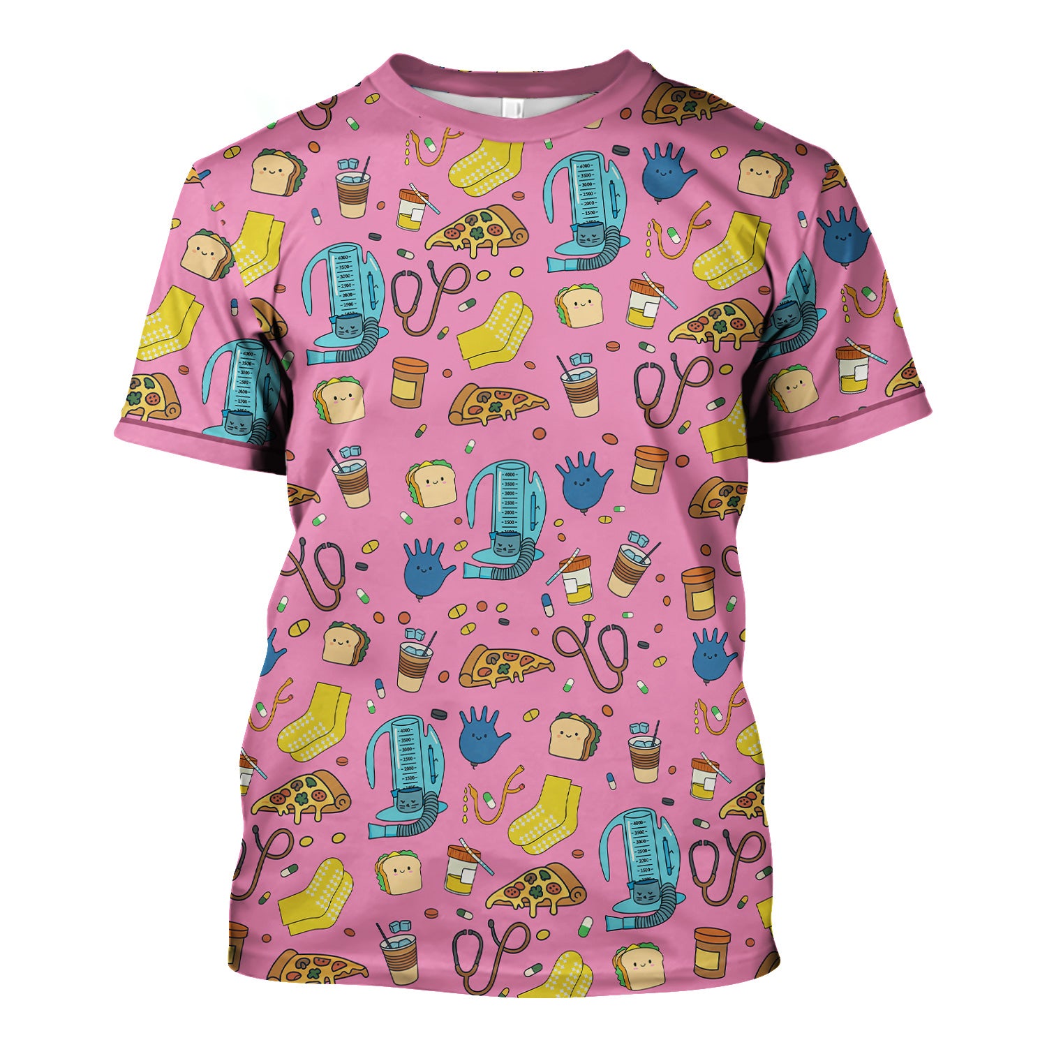Funny Nurse Shirt with Medical Icons - Cute Cartoon Graphic Tee for Women - Gift for RN, CNA, Healthcare Worker