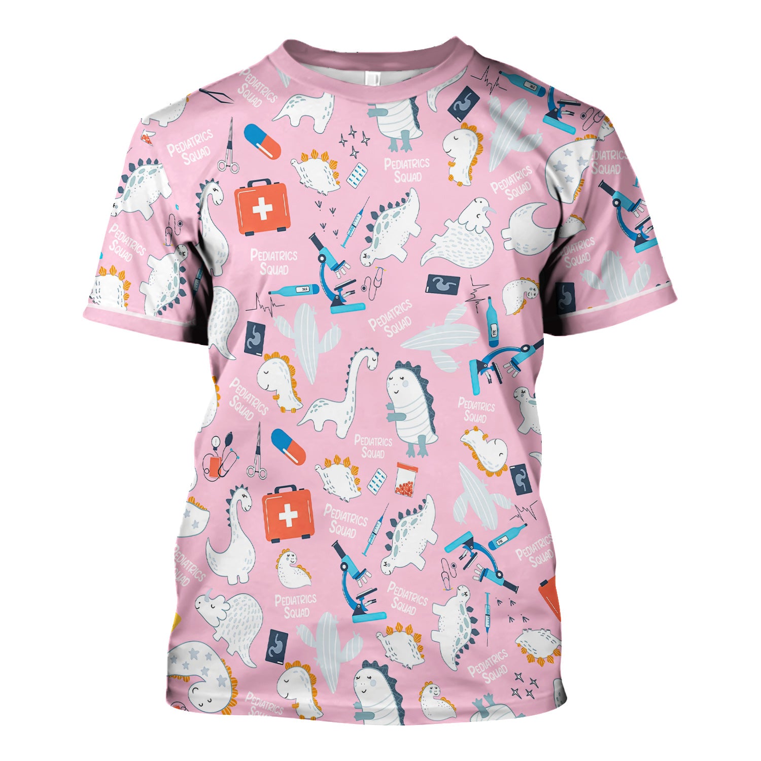 Personalized Pediatric Nurse Scrubs for Women - Cute Dino Print Medical Shirt - Gift for RN, CNA, LPN, Medical Staff