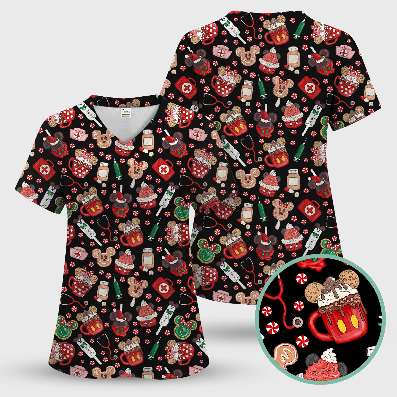 Funny Gingerbread Christmas Scrub Top - Cute Candy Cupcake Nurse Shirt - Holiday Medical Uniform RN CNA LPN