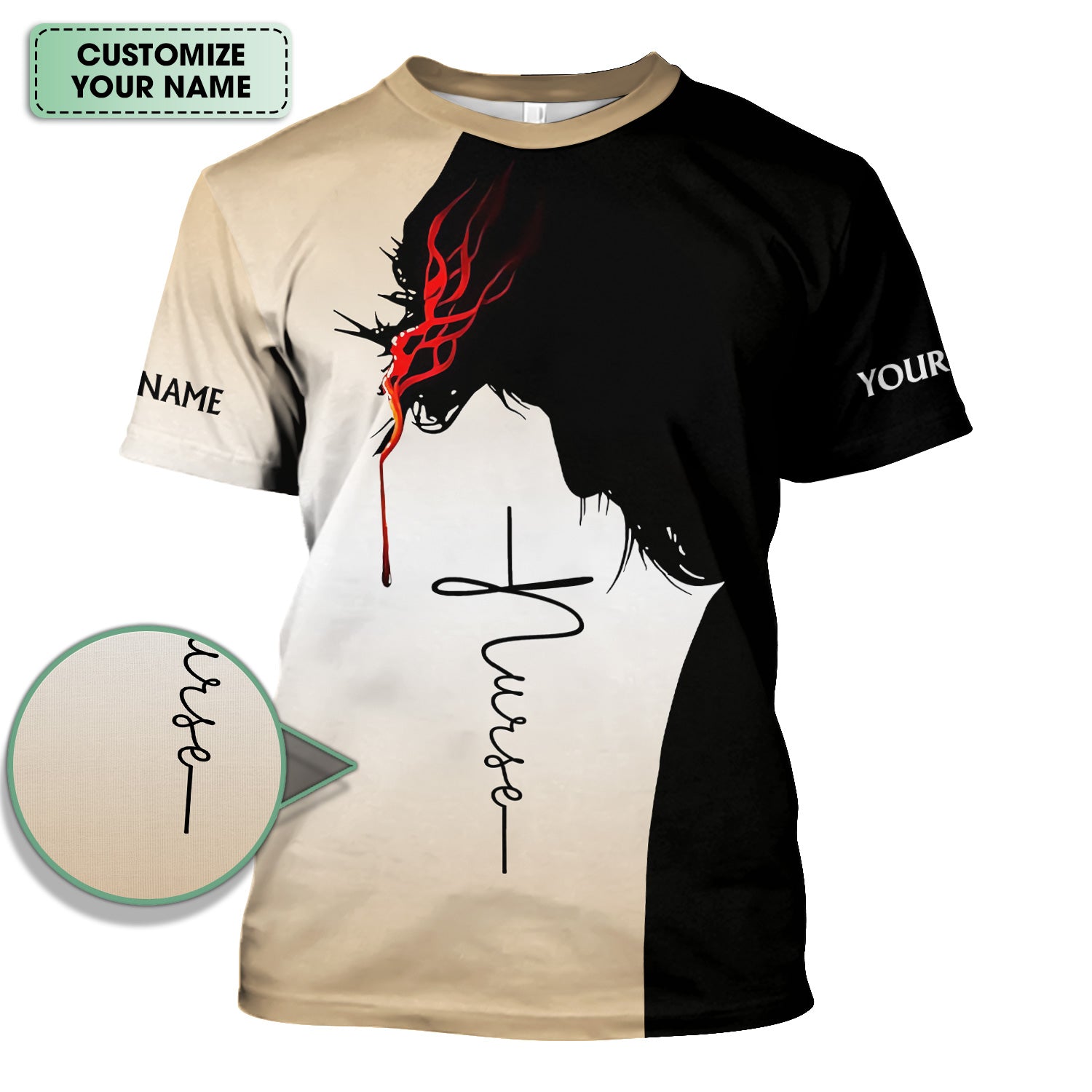 Personalized Christian Nurse Scrub Top - Christian Cross & Jesus Faith Design - Gift for RN LPN CNA