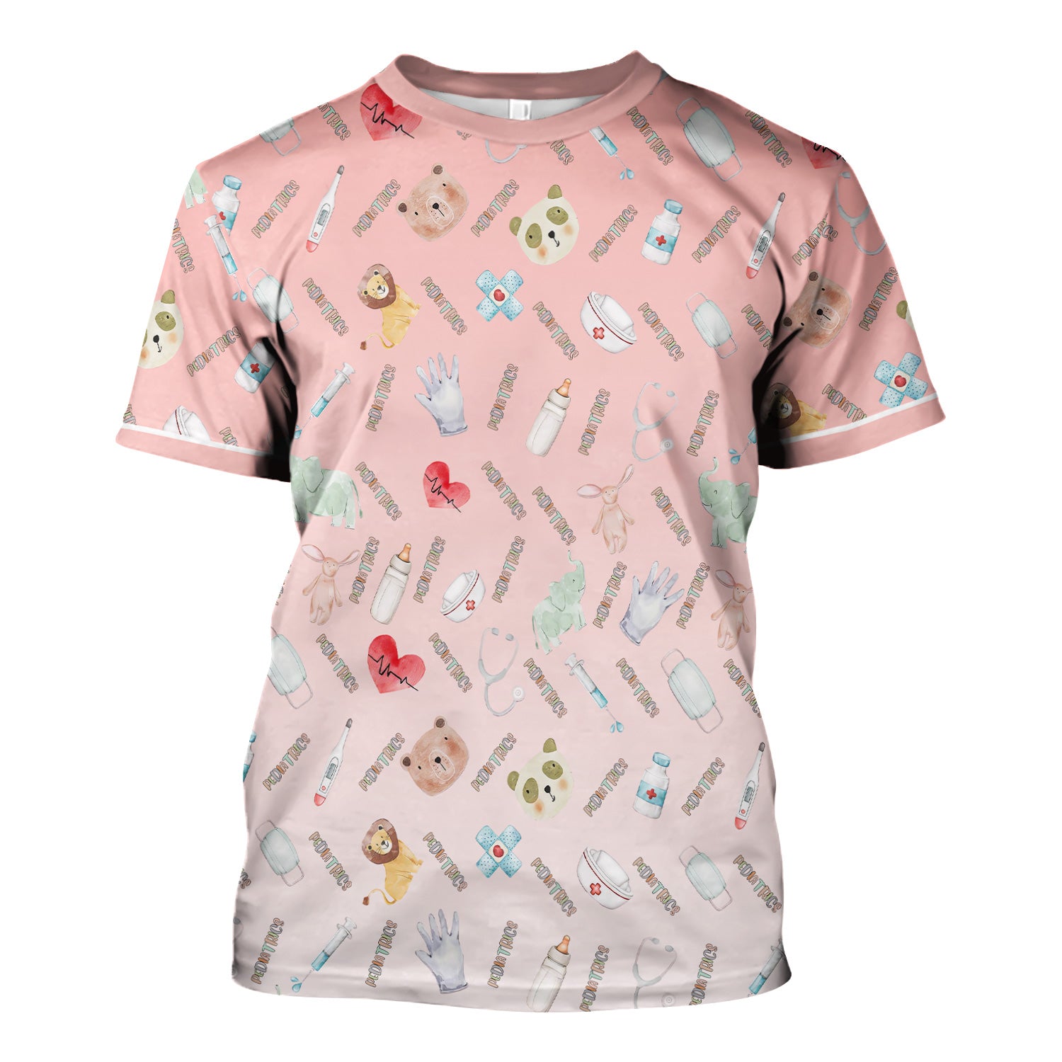 Adorable Pediatric Medical Scrub - Medical Uniform Top with Animal & Heart Icons - Gift for RN, CNA, LPN, Healthcare Worker