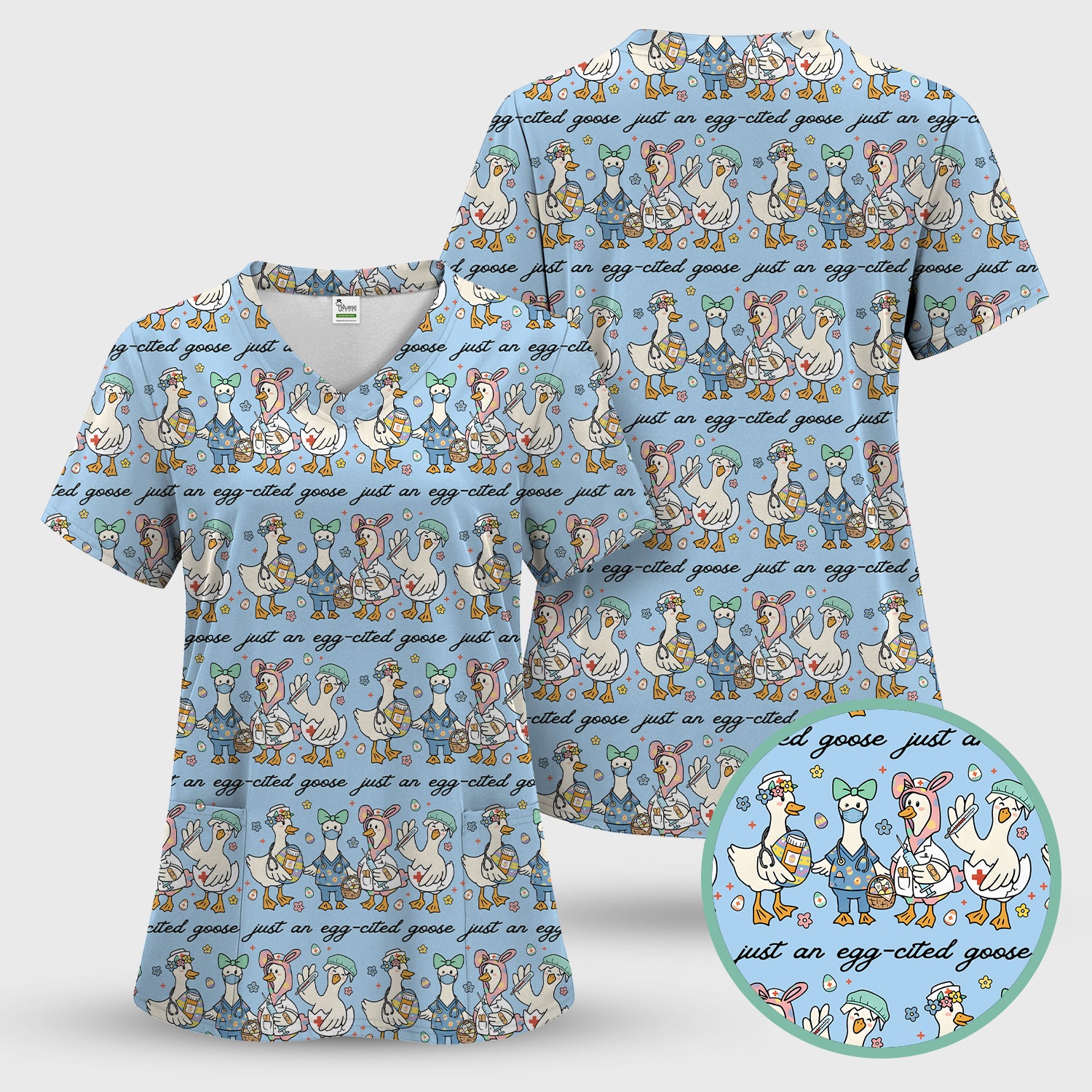 Funny Easter Nurse Goose Pattern Scrub Top, Comfortable Scrubs for Nurses