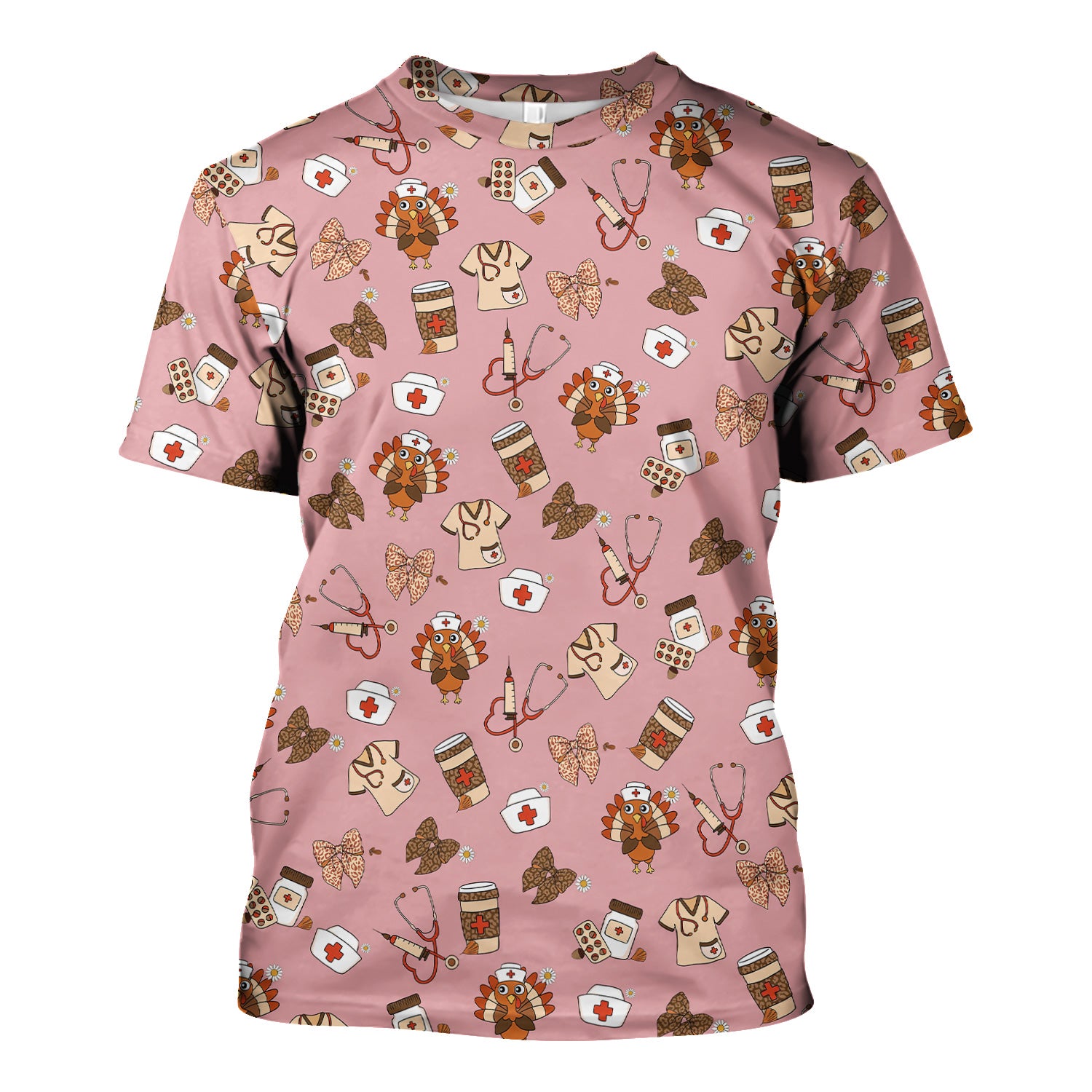 Cute Nurse Fall Season Scrub Top - Thanksgiving Turkey & Stethoscope Medical Design  - Gift for RN LPN CNA