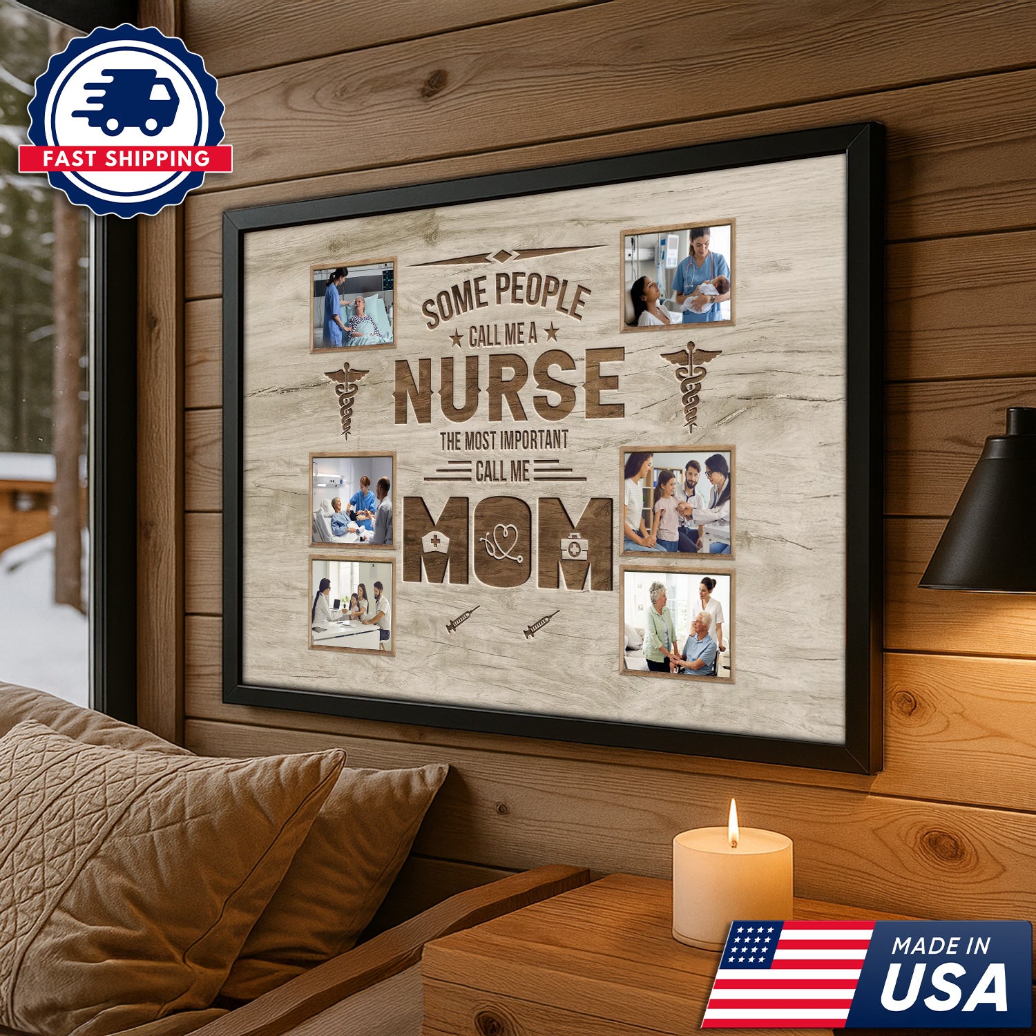 Nurse Mom Dad Canvas Wall Art, Inspirational Gift for Healthcare Workers, Family Tribute Home Decor