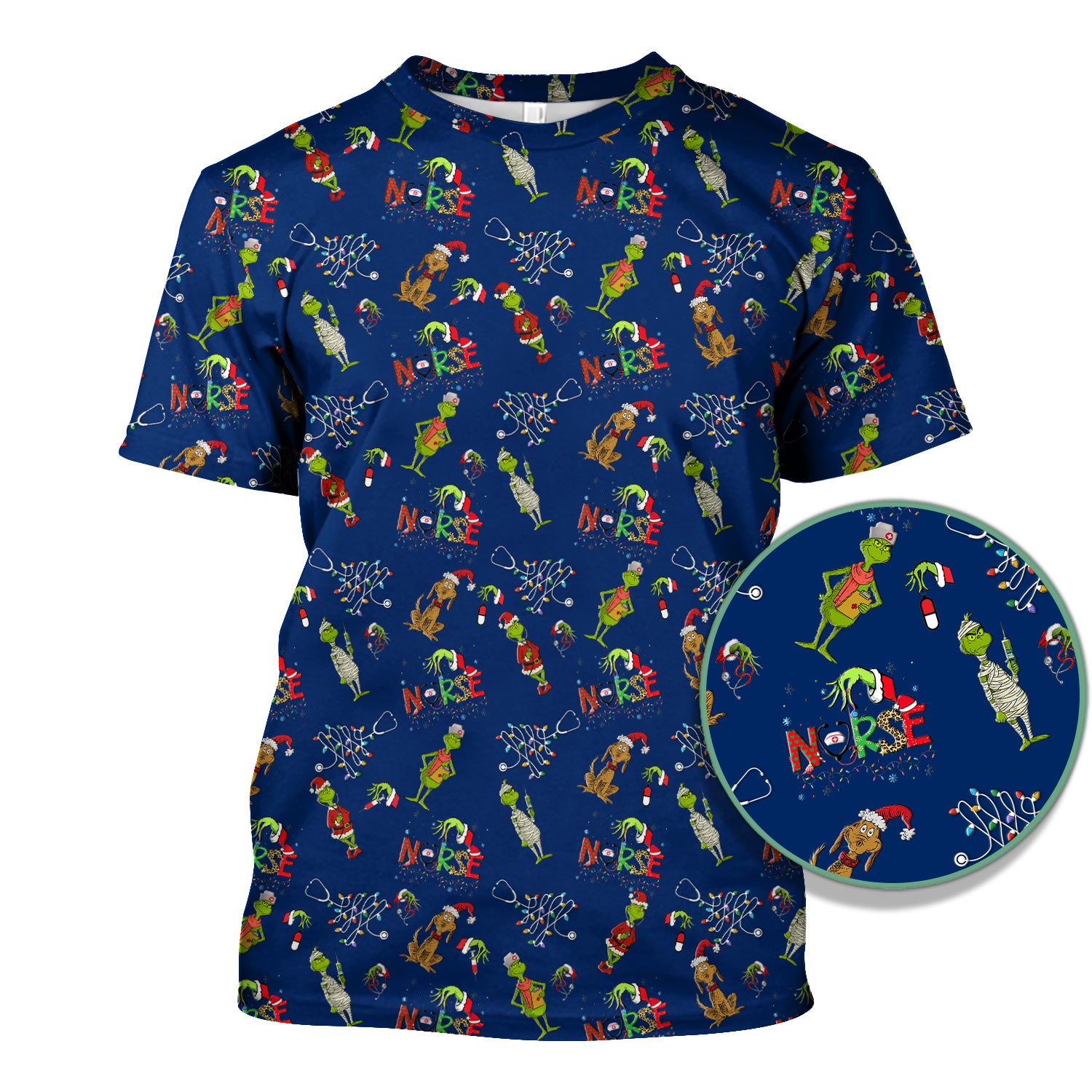 Christmas Nurse Scrub Top for Women - Funny Grinch Nursing Scrub Shirt Multi Color - Cute Holiday Medical Work Shirt with Pockets