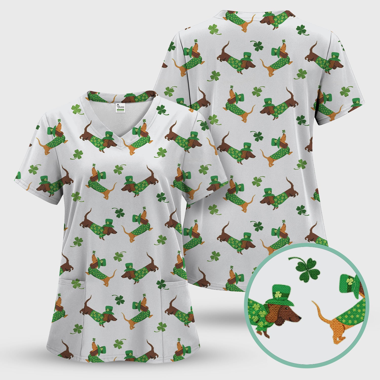 St. Patrick’s Day Dachshund Scrub Set, Funny Wiener Dog Nurse Shirt, Breathable Fabrics Nursing Uniform