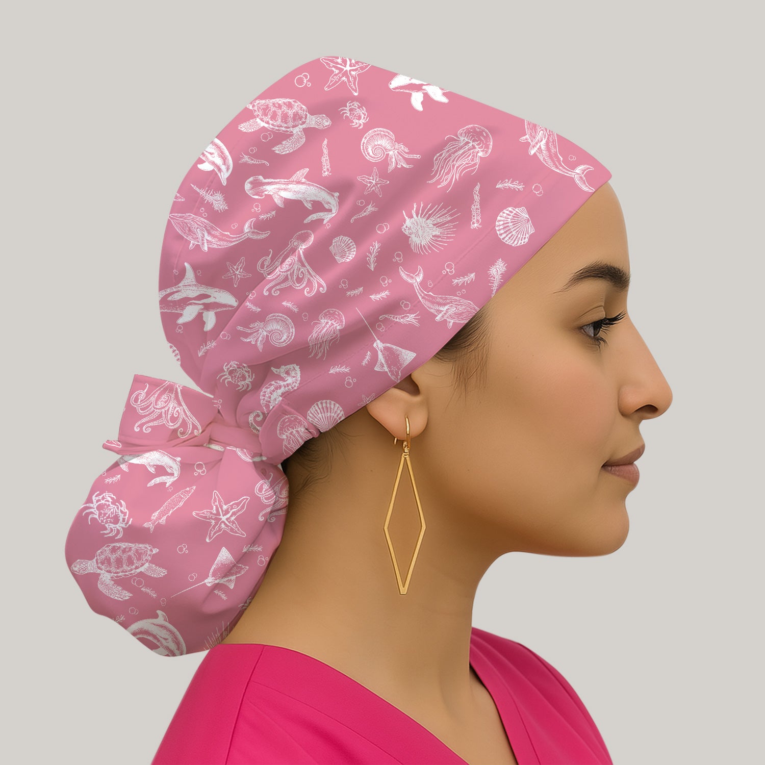 Marine Sea Life Pattern Cap, Bouffant Scrub Caps for Women