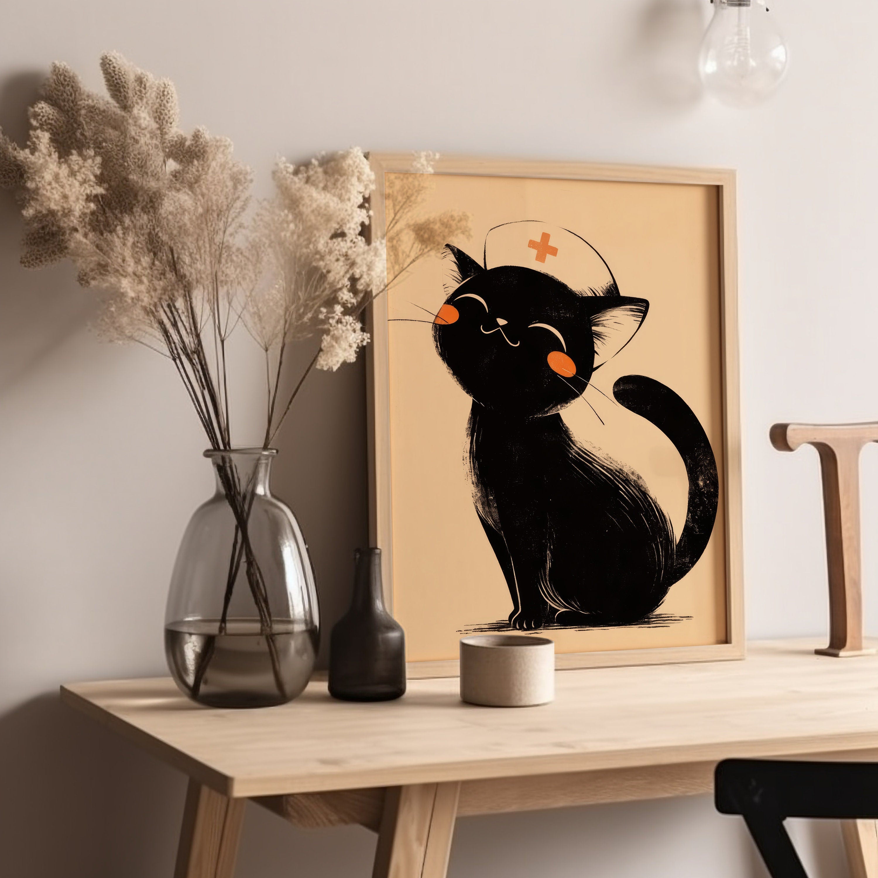 Black Cat Nurse Canvas Wall Art, Nurse Clinic Decor