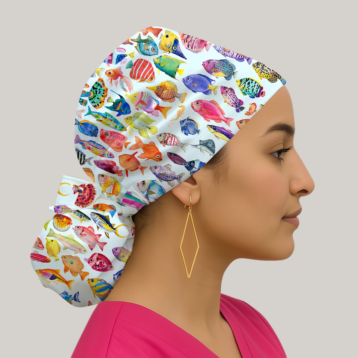 Colorful Tropical Fish Print Scrub Cap, Surgical Caps for Doctors