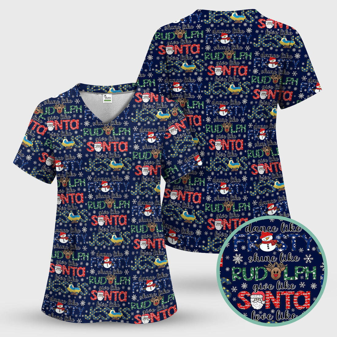 Xmas Rudolph Comfortable Scrubs for Nurses - God Santa Shirt - Breathable Fabrics Nursing Uniform Gift for RN CNA LPN