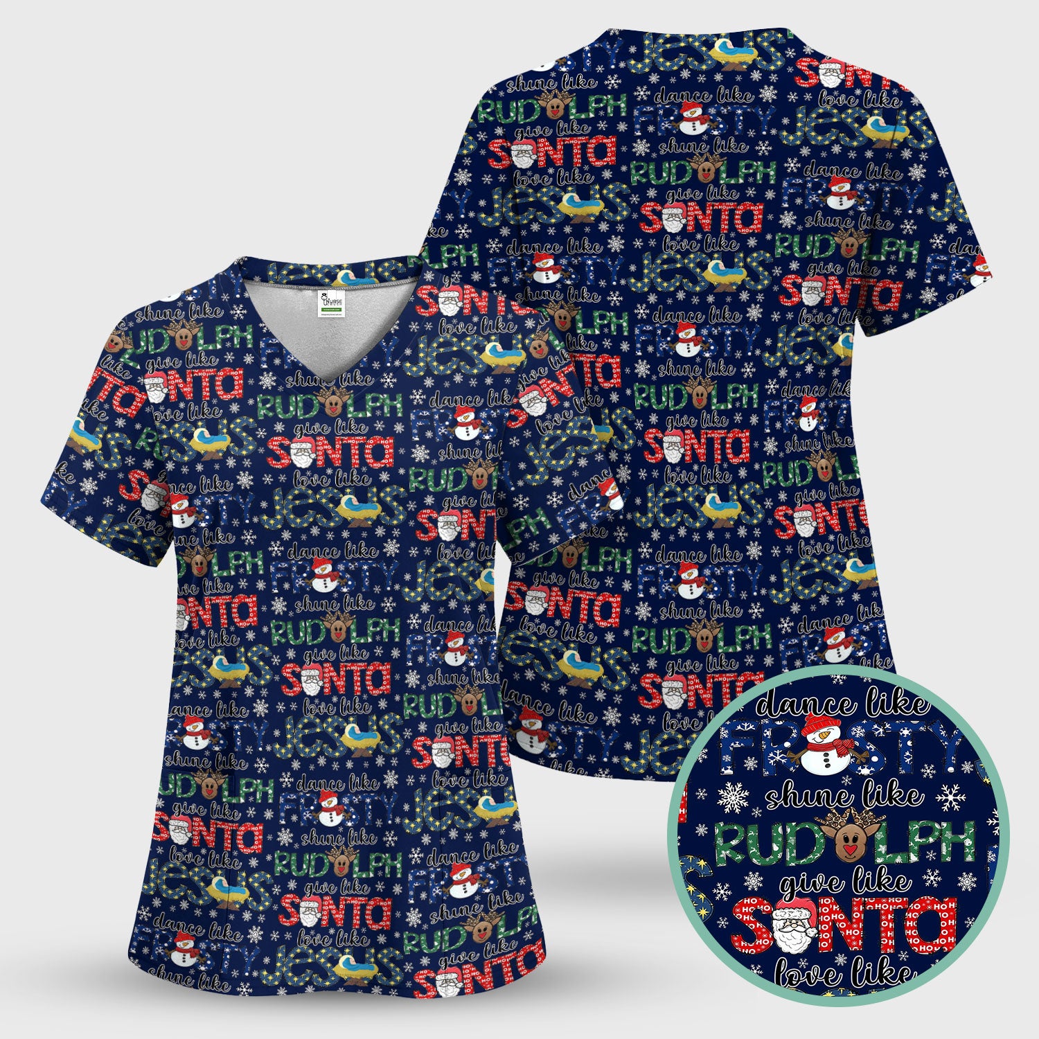 Xmas Rudolph Comfortable Scrubs for Nurses - God Santa Shirt - Breathable Fabrics Nursing Uniform Gift for RN CNA LPN