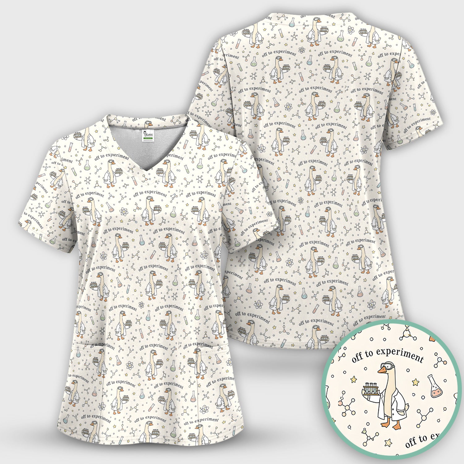 Funny Off To Experiment Scientist Goose Scrub Top, Comfortable Scrubs for Nurses