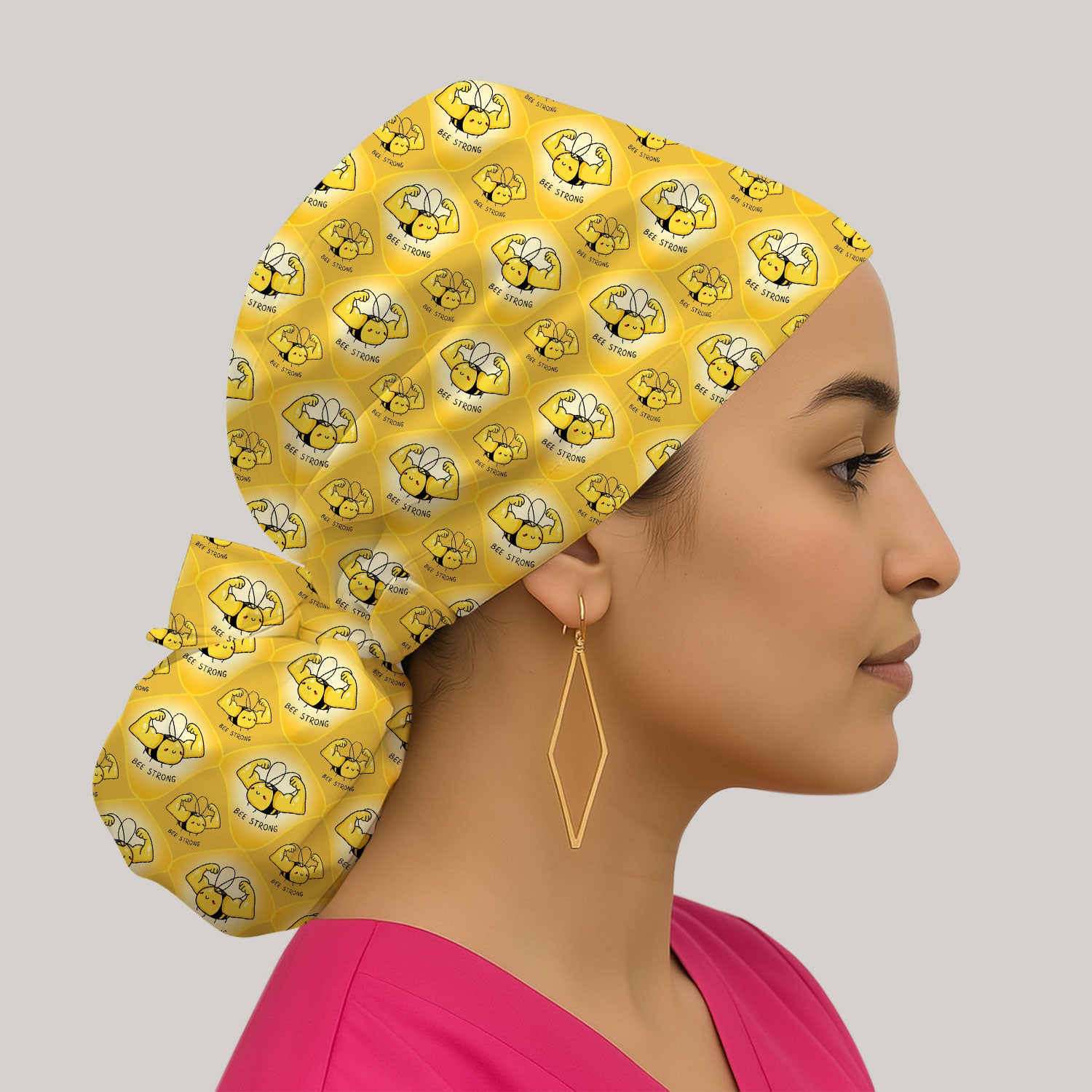 Bee Strong Honey Bee Pattern Surgical Cap, Breathable Fabrics Caps Uniform