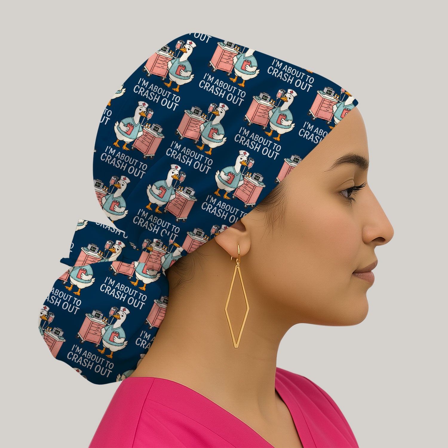 Funny Nurse Goose Crash Out Pattern Cap, Bouffant Scrub Caps for Women