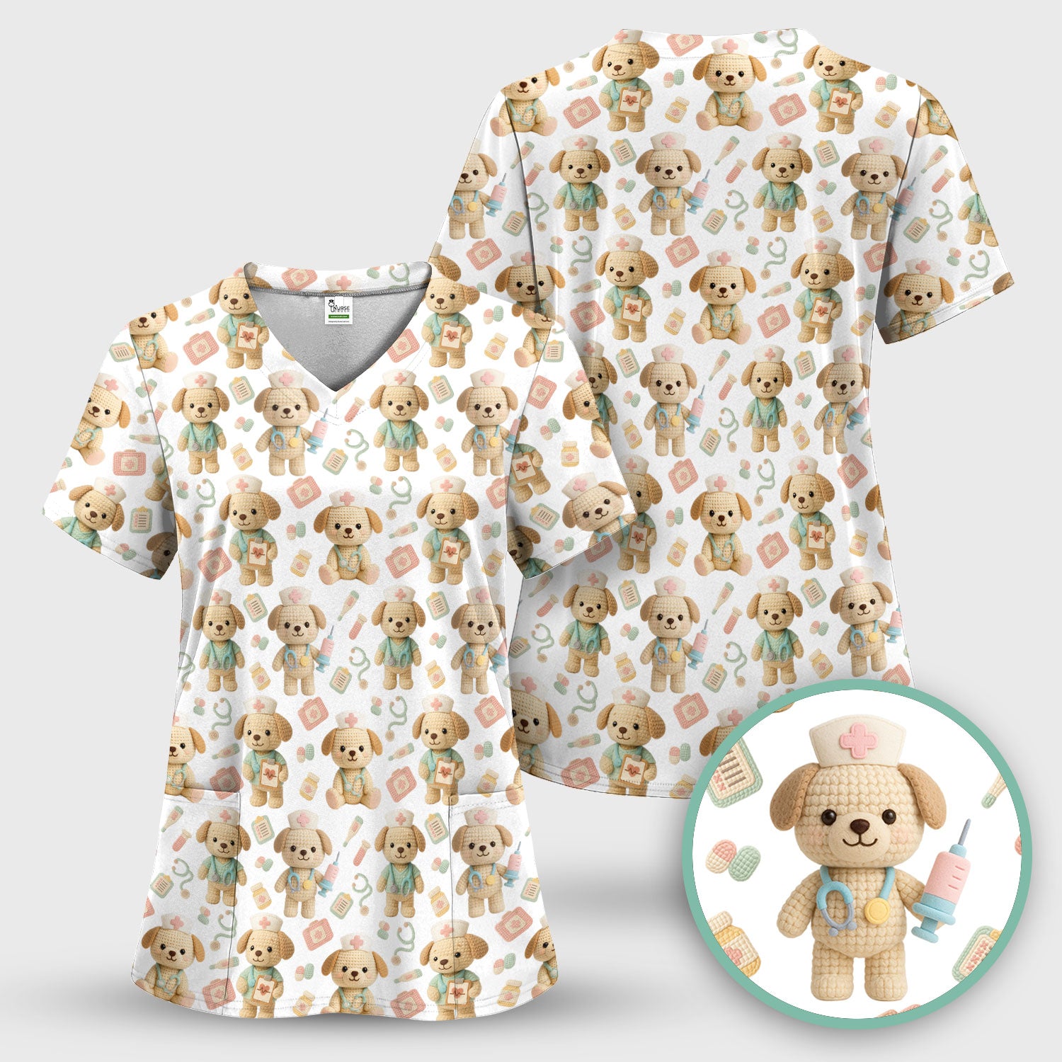 Cute Labrador Scrub Top for Nurse - Pastel Crochet Dog Medical Scrubs - Adorable Puppy Med Uniform Gift for Women