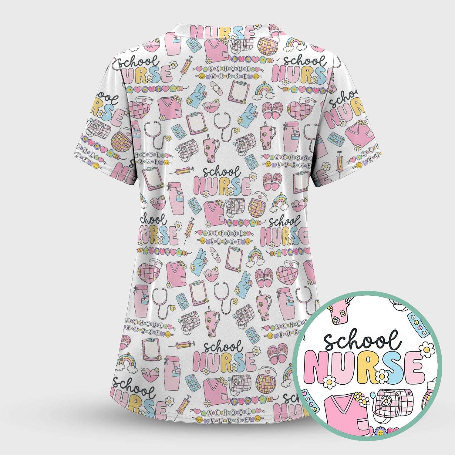Funny School Nurse Life Shirt - Cute Medical Icons Graphic Tee - Gift for Women RN LPN Healthcare Workers