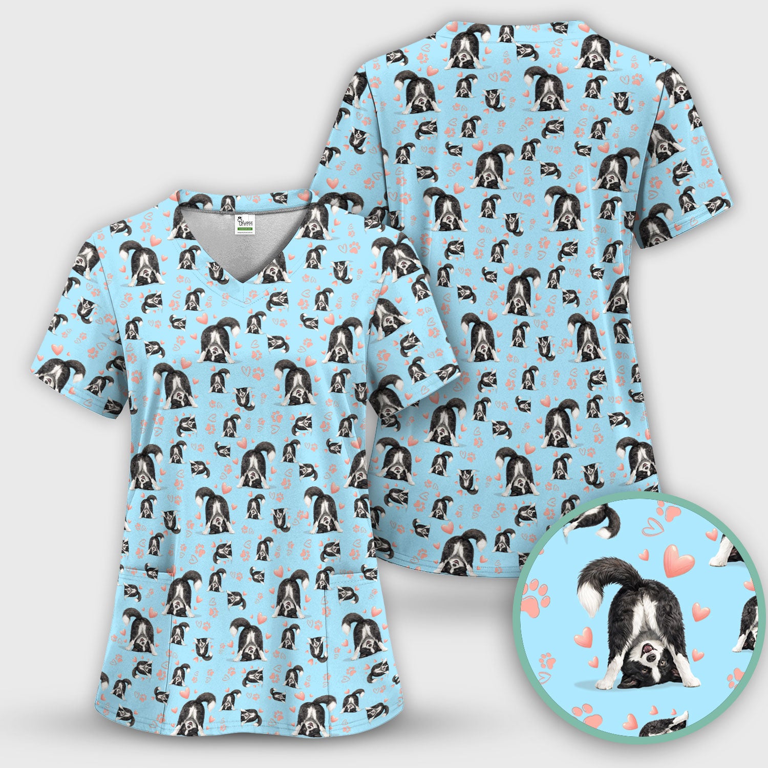 Cute Puppy Heart Medical Pattern Scrub Uniform, Women's Scrub Sets