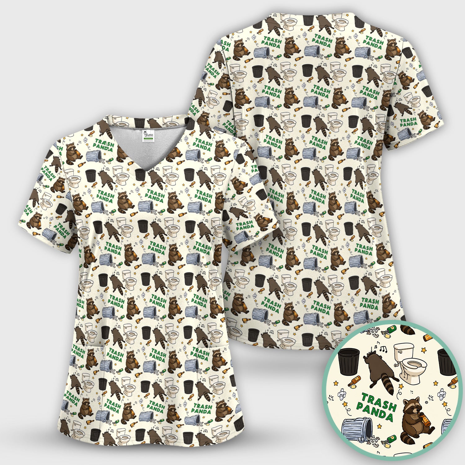 Funny Trash Panda Raccoon Scrub Top, Comfortable Scrubs for Nurses