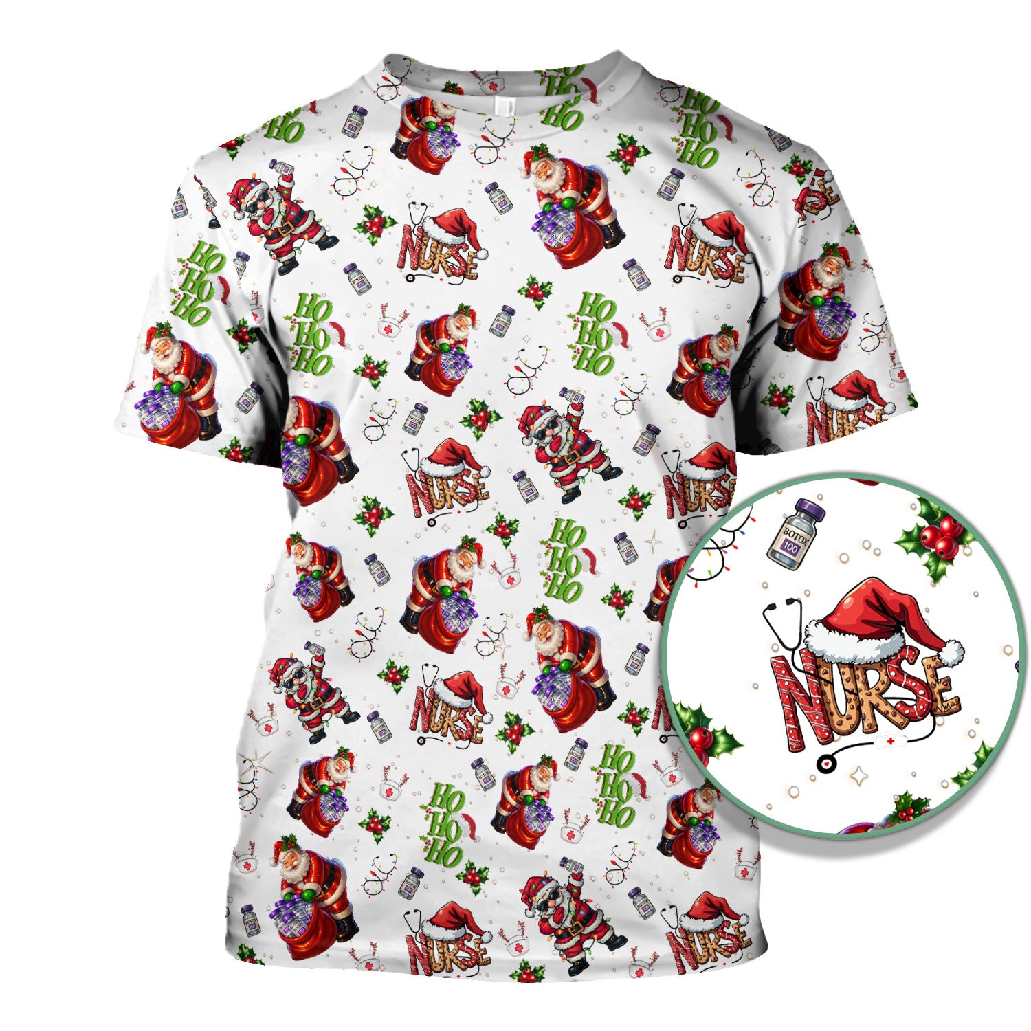 Christmas Nurse Scrub Top Multi Color - Funny Santa Claus Scrub Shirt for Women - Cute Holiday Nursing Work Shirt with Pockets