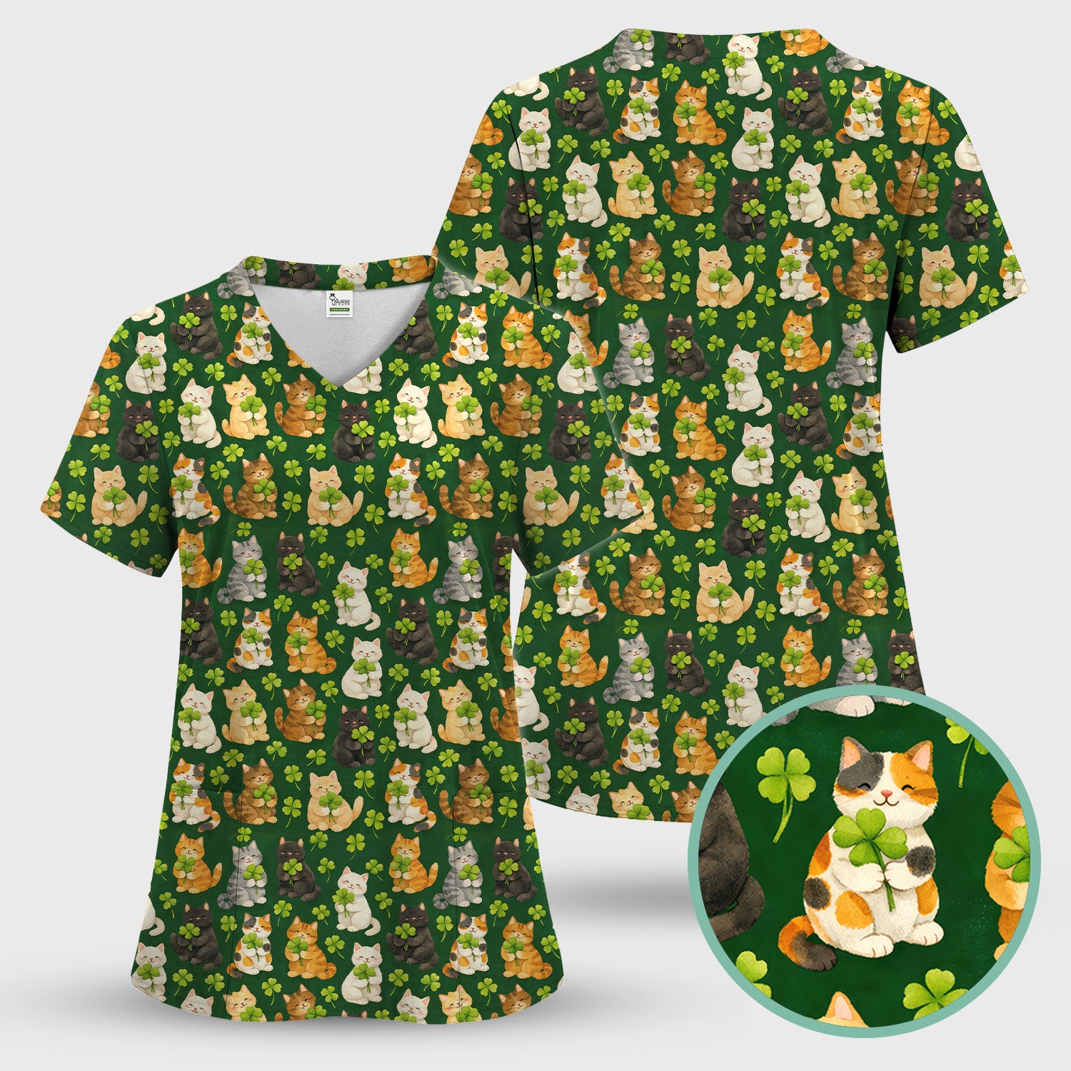 Funny St. Patrick’s Black Cat Nurse Scrub Set, Comfortable Uniform Scrubs For Nursing