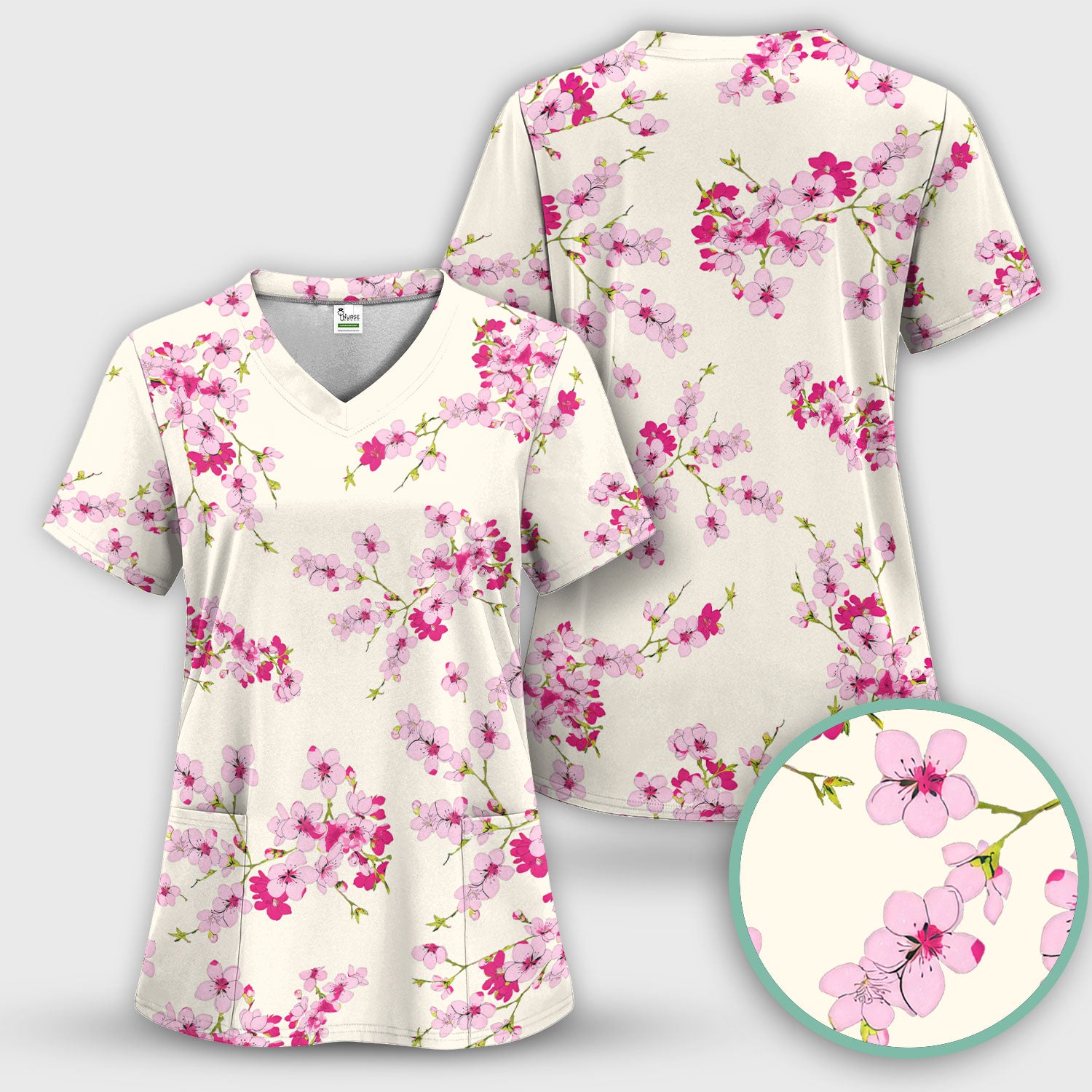 Elegant Cherry Blossom Floral Pattern Srubs, Comfortable Scrubs for Nurses