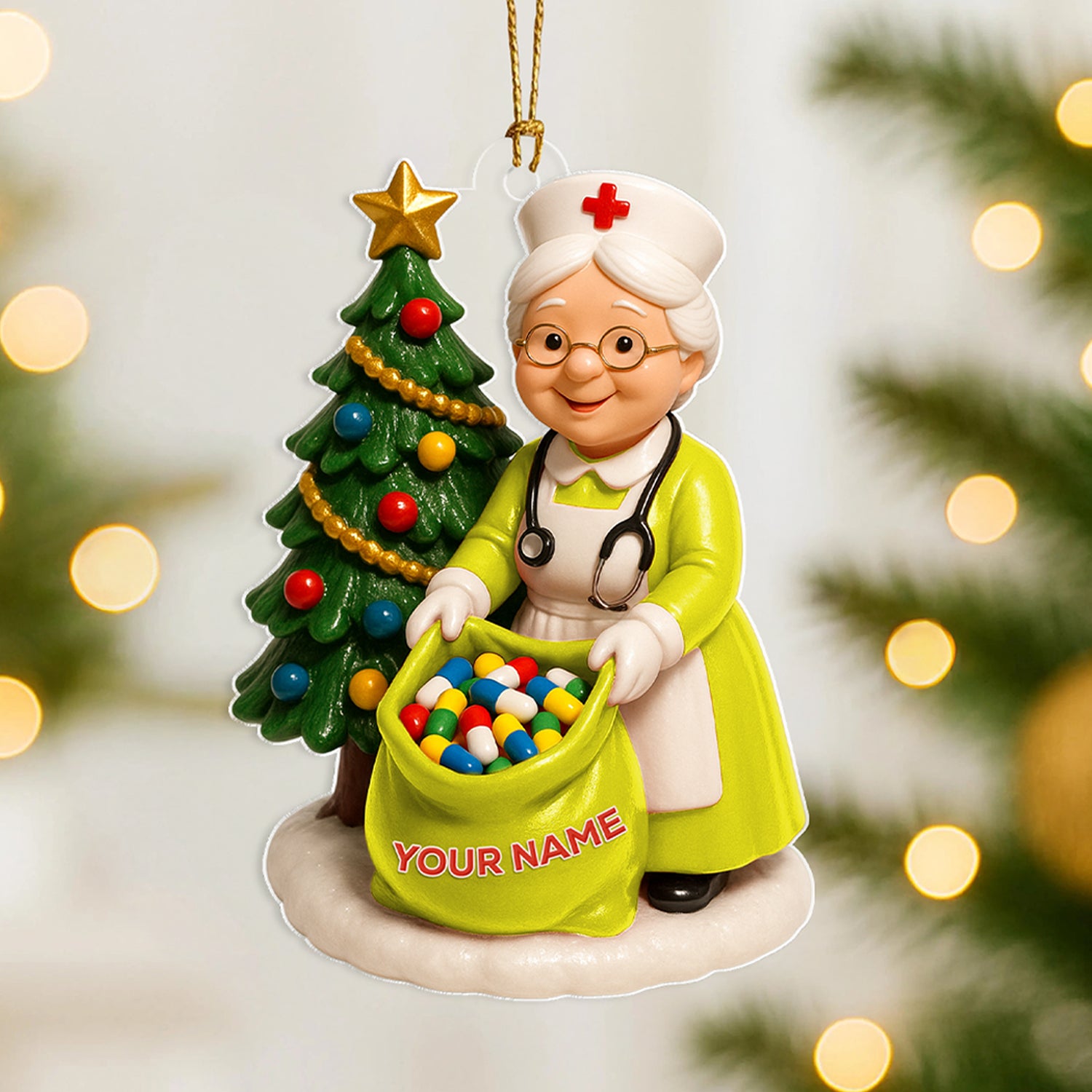 Personalized Nurse Christmas Ornament, Custom Name Nurse Tree Decor, Medical Worker Holiday Gift, Cute Nurse Ornament for Healthcare Heroes