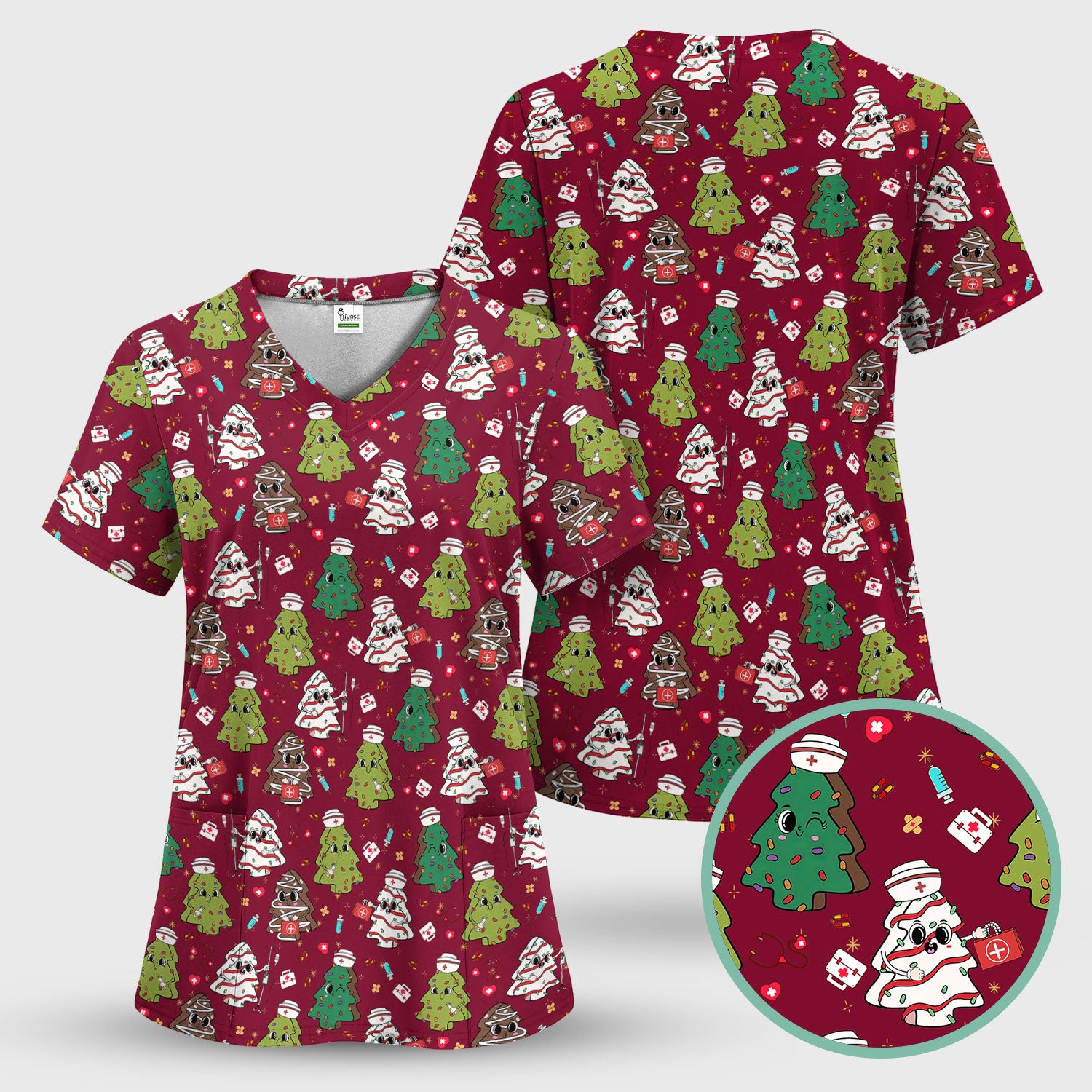 Cute Christmas Tree Nurse Shirt - Holiday Scrub Top for Women - Funny Medical Uniform Xmas Gift RN LPN CNA