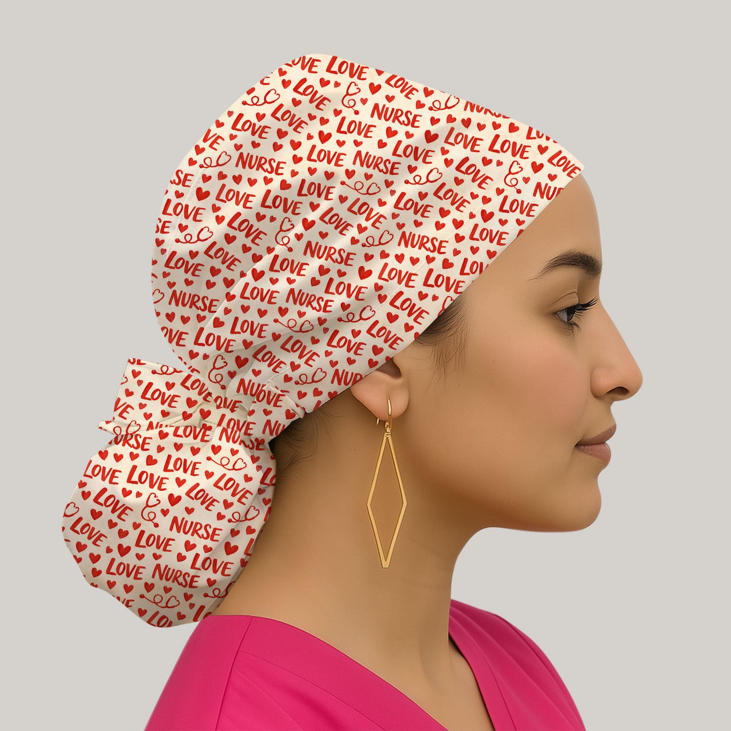 Valentine Pattern Scrub Cap, Love Heart Medical Nurse Scrub Hat, Breathable Fabrics Nursing Uniform