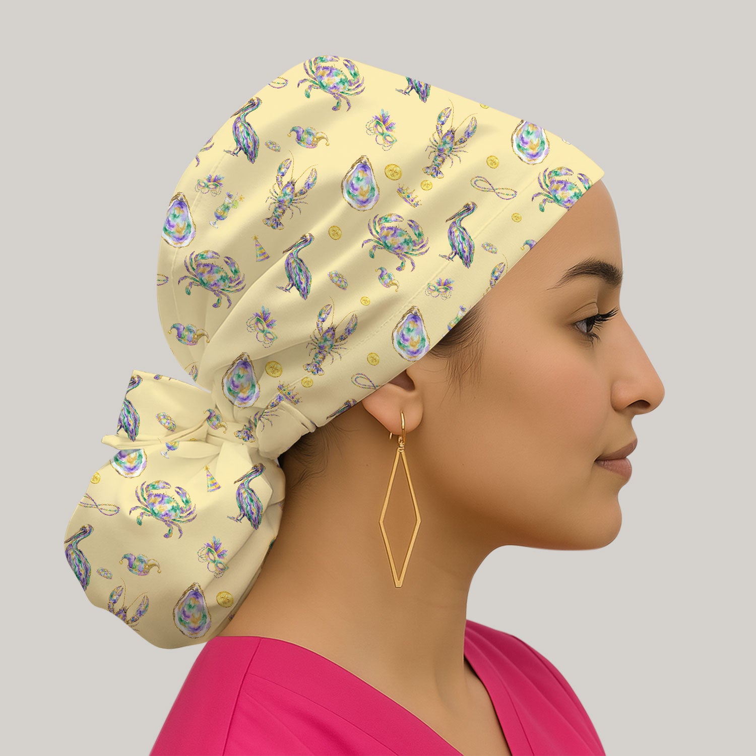 Mardi Gras Seafood Nurse Scrub Cap, Comfortable Uniform Scrubs For Nursing