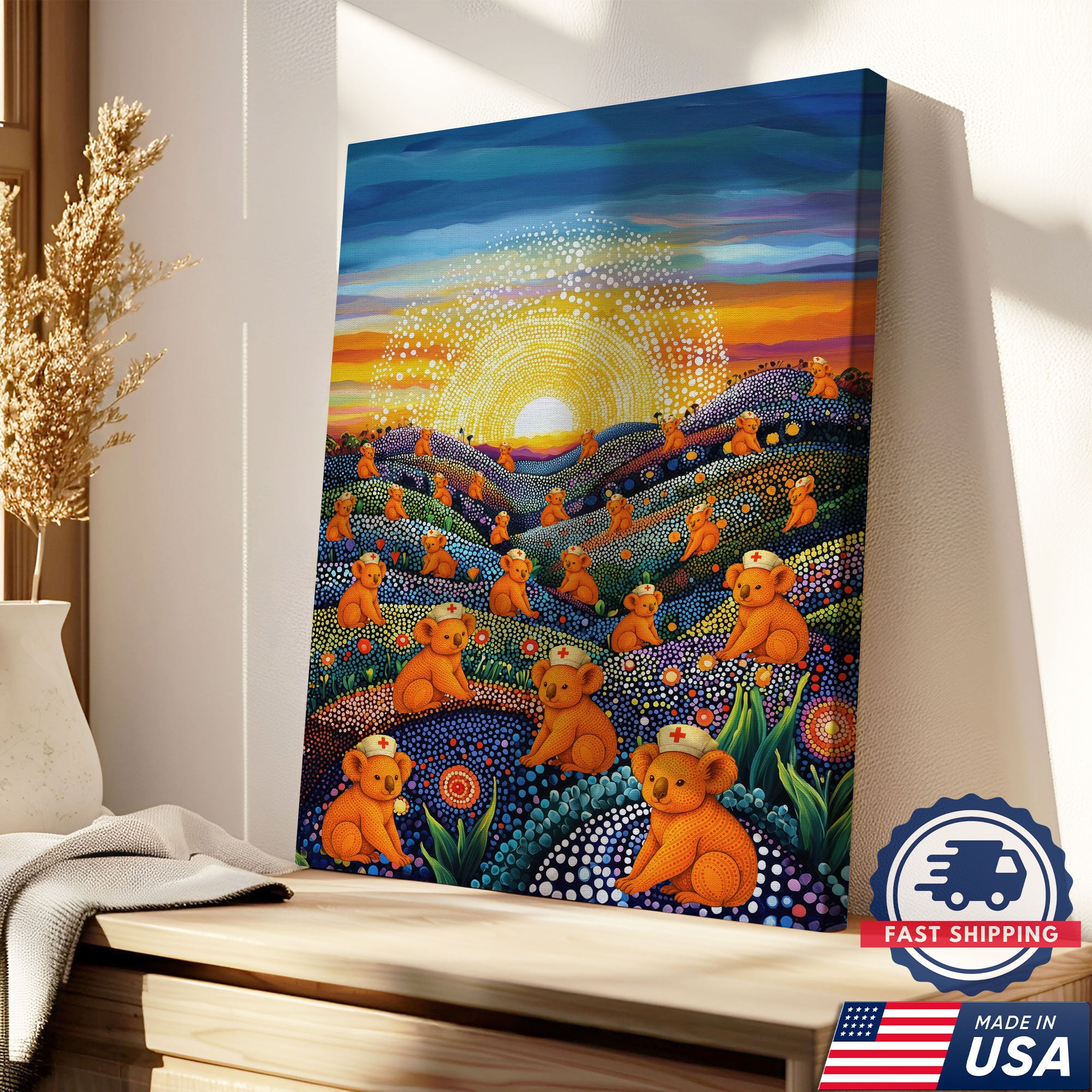 Australian Koala Dot Art Inspired Canvas - Medical Wall Decoration