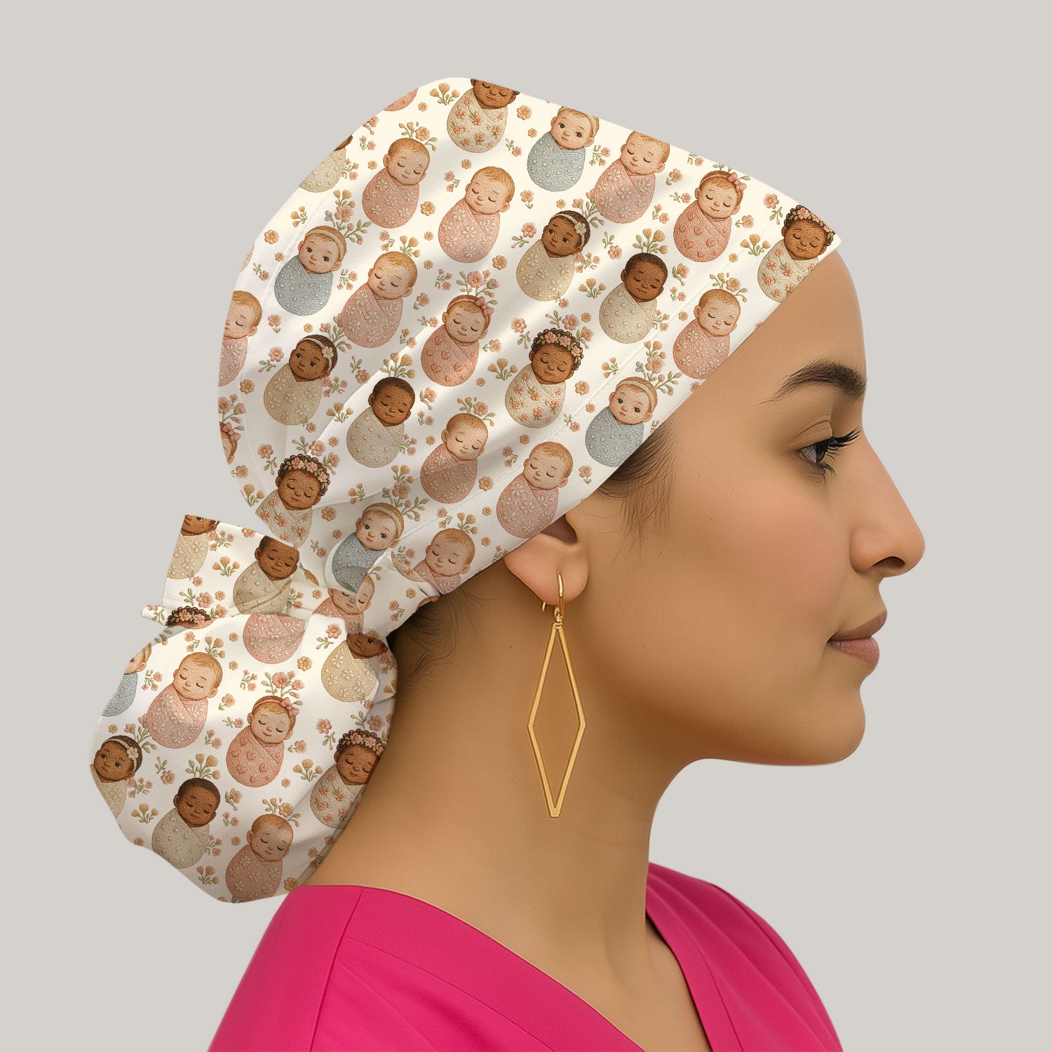 Sweet Newborn Baby Floral Print Scrub Cap, Bouffant Scrub Caps for Women