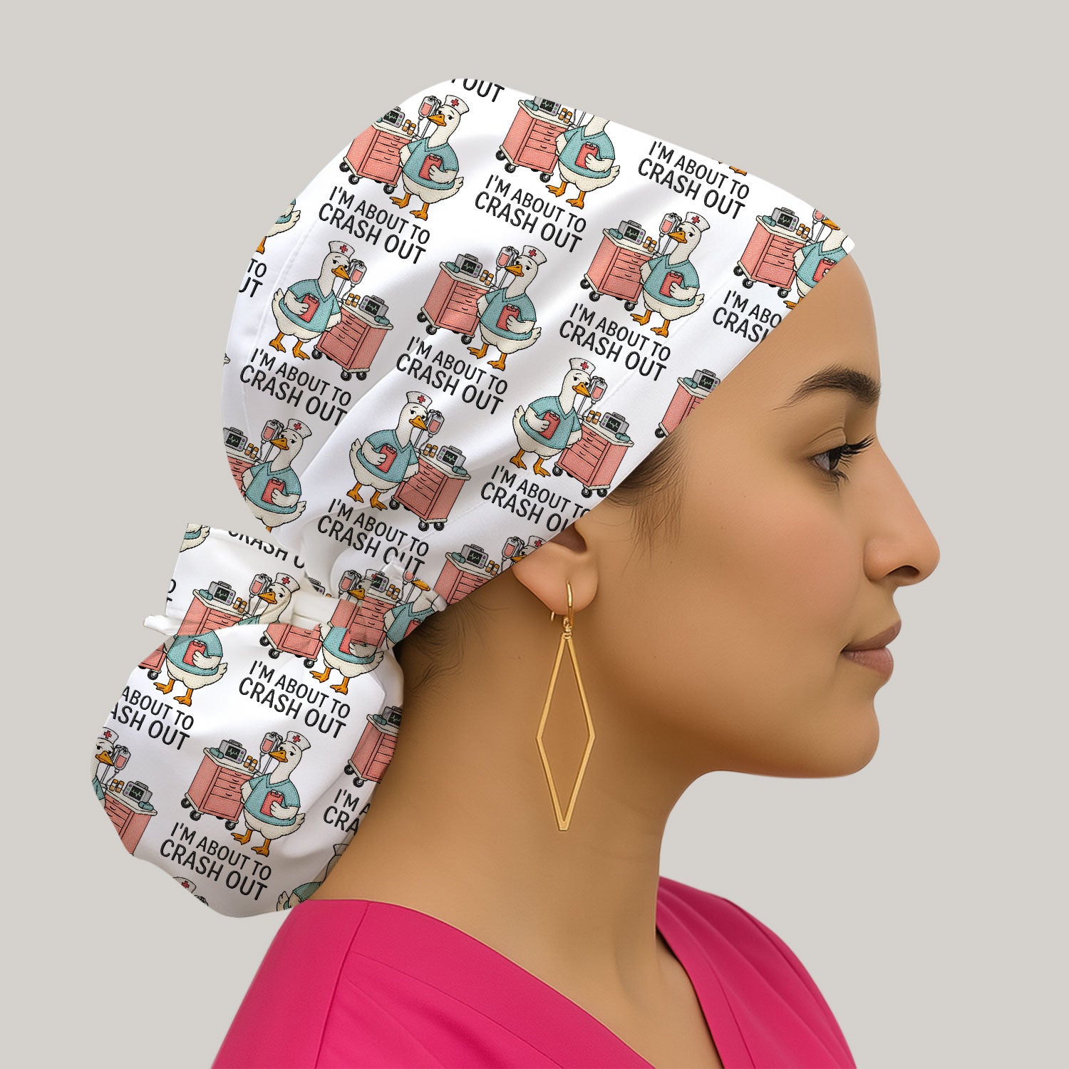 Funny Nurse Goose Crash Out Pattern Cap, Bouffant Scrub Caps for Women