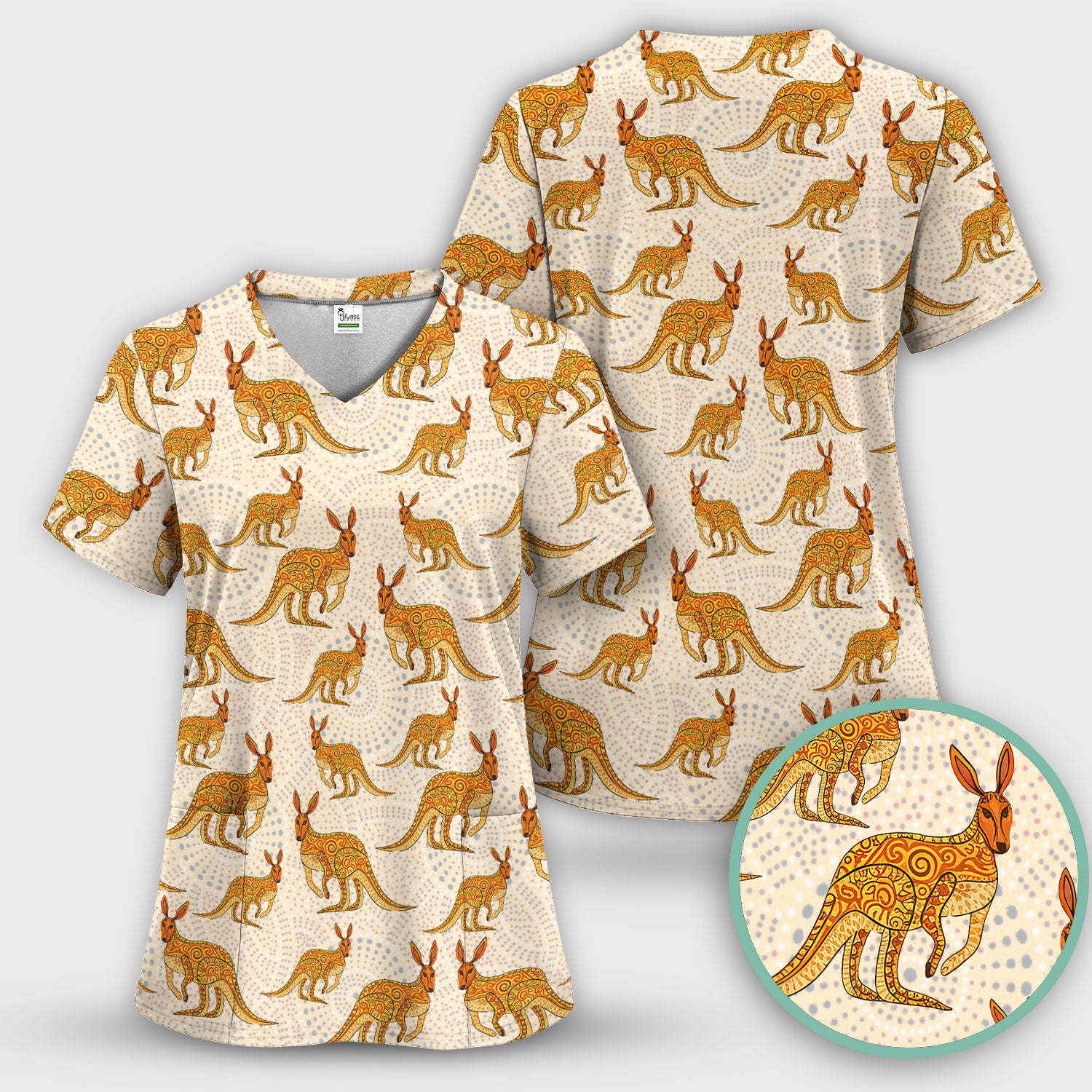 Australian Kangaroo Dot Art Inspired Medical Scrub Top - Women Uniform