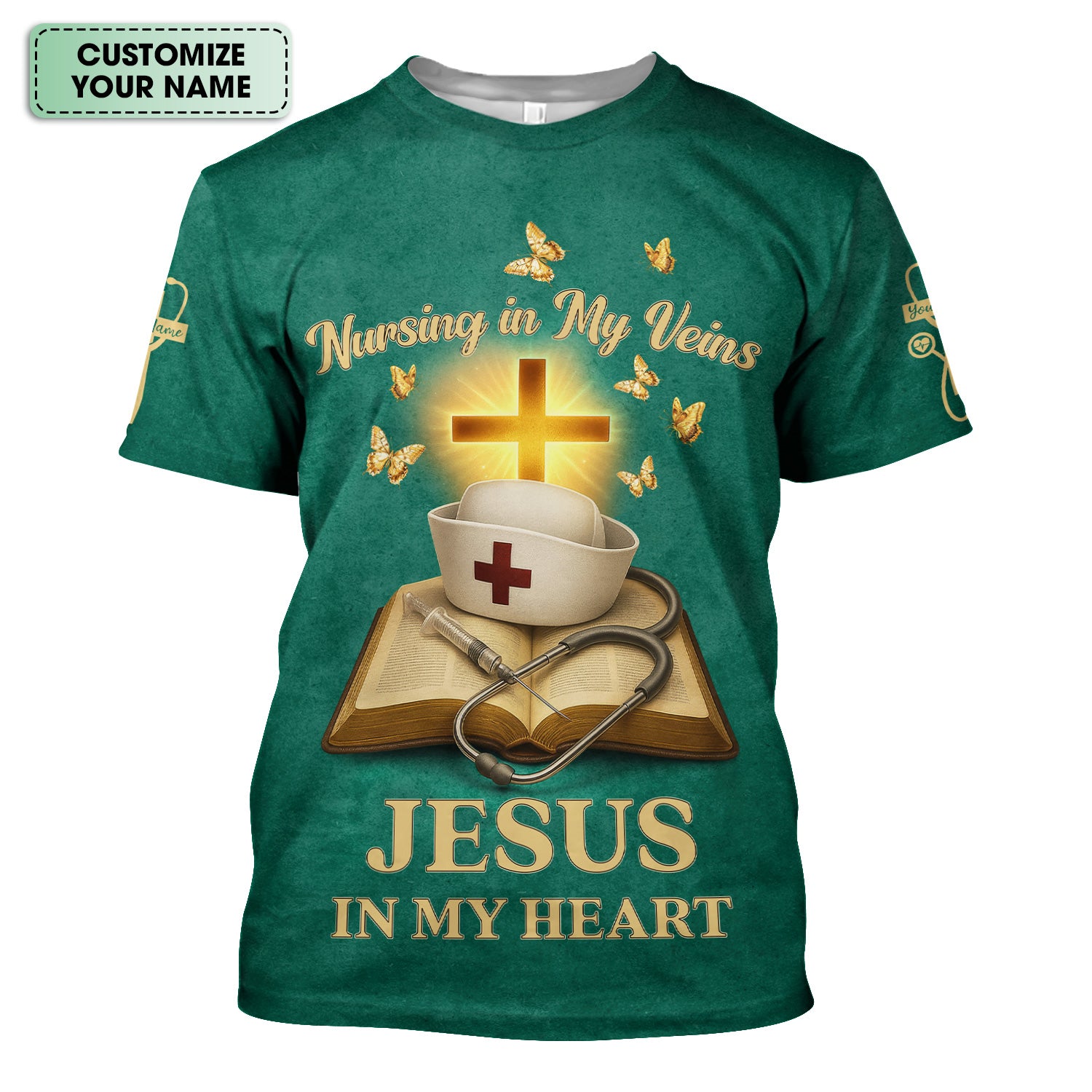Personalized Christian Nurse Shirt - Jesus in My Heart  Quote - Available in Multiple Colors - Gift for Women RN LPN