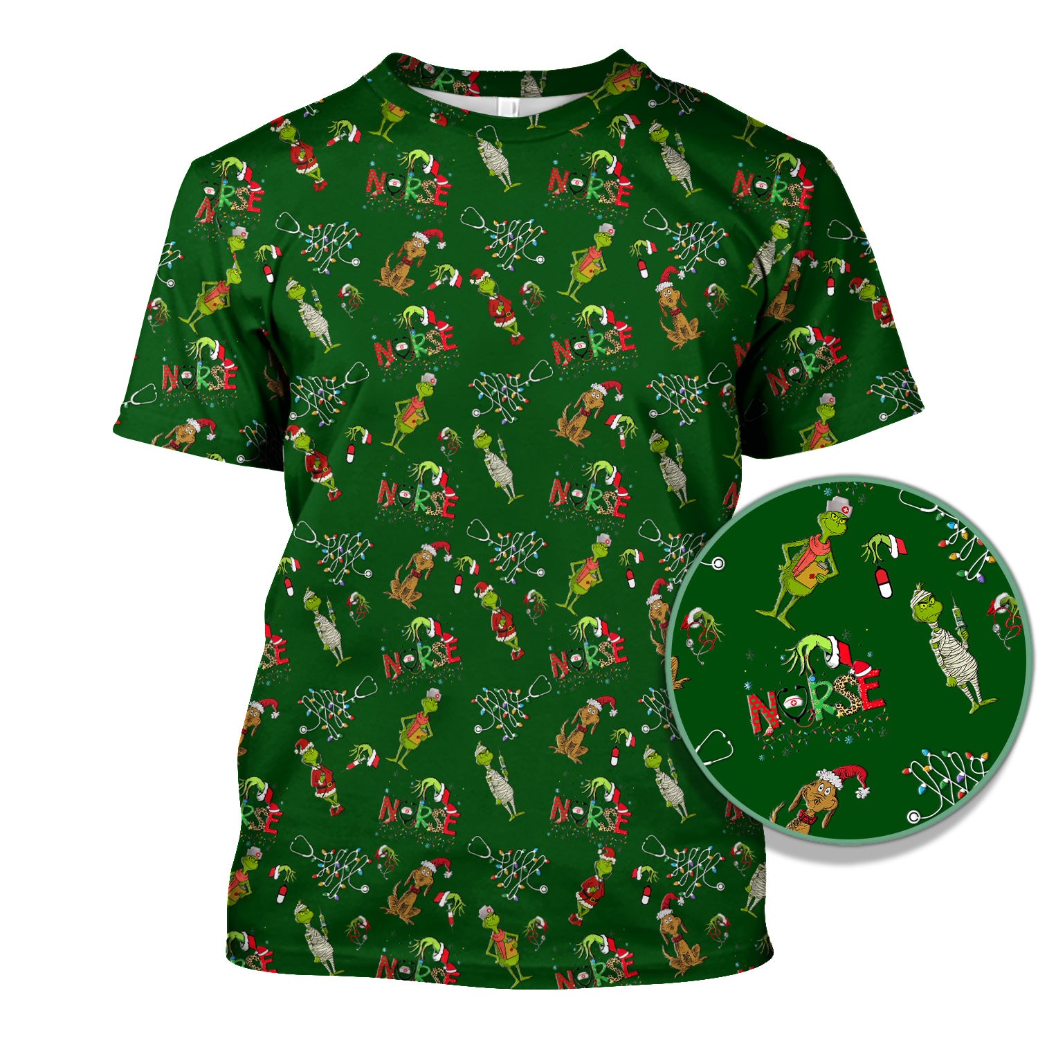 Christmas Nurse Scrub Top for Women - Funny Grinch Nursing Scrub Shirt Multi Color - Cute Holiday Medical Work Shirt with Pockets