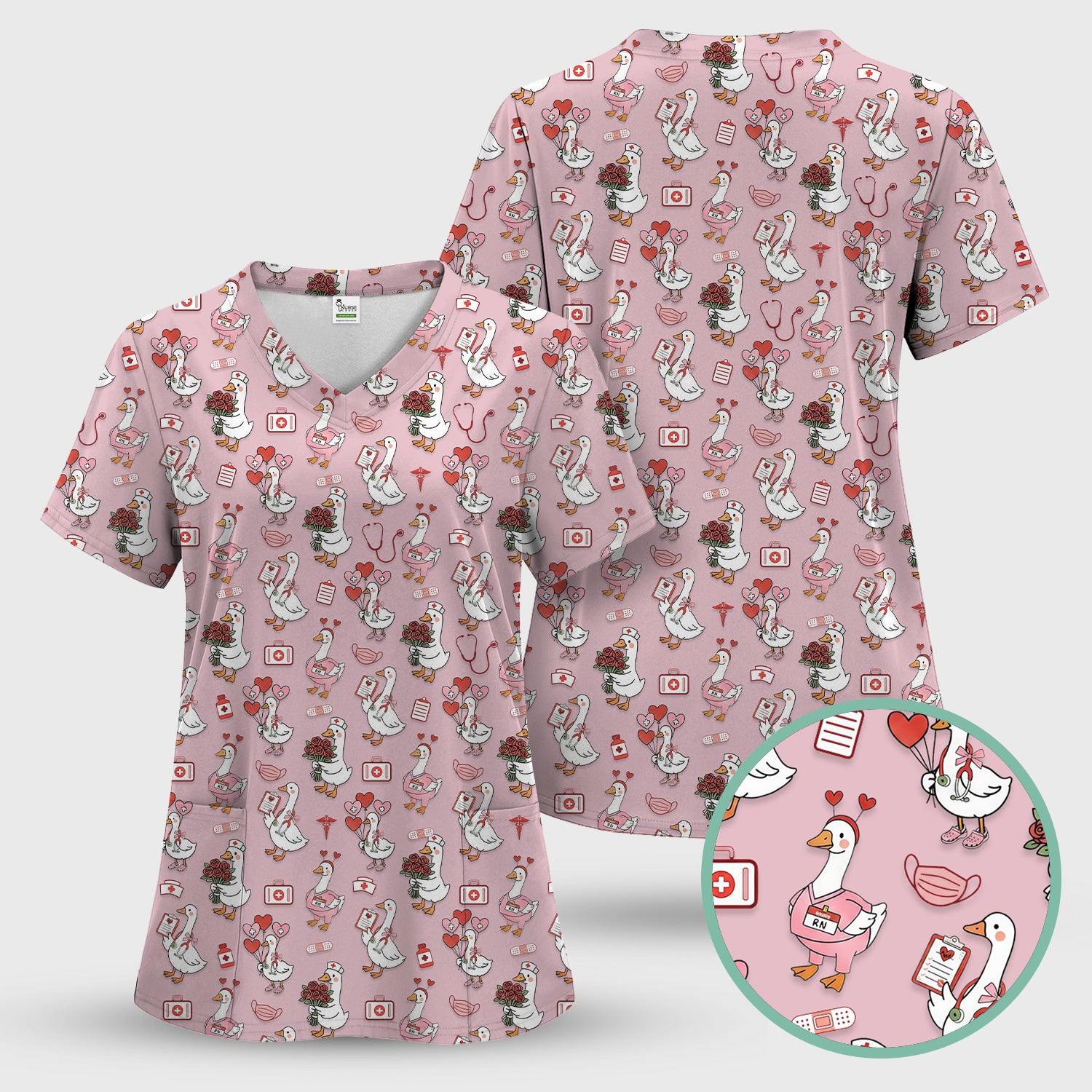 Cute Goose Nurse Medical Pattern Scrub Top, Comfortable Scrubs for Nurses